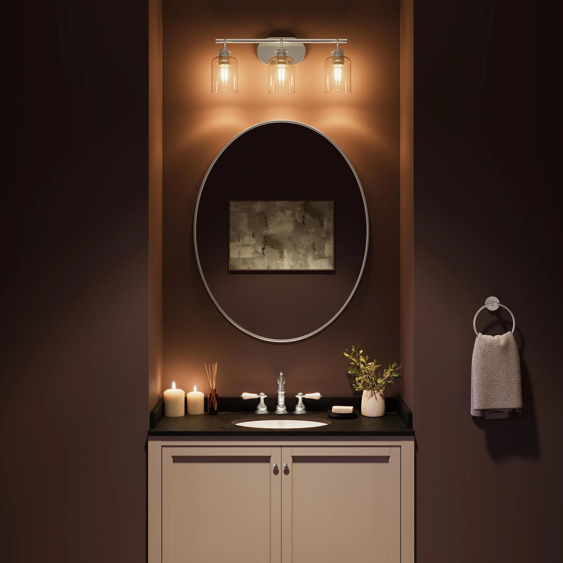 Reines Three-Light Bath Vanity with Clear Glass Shades - Image 25