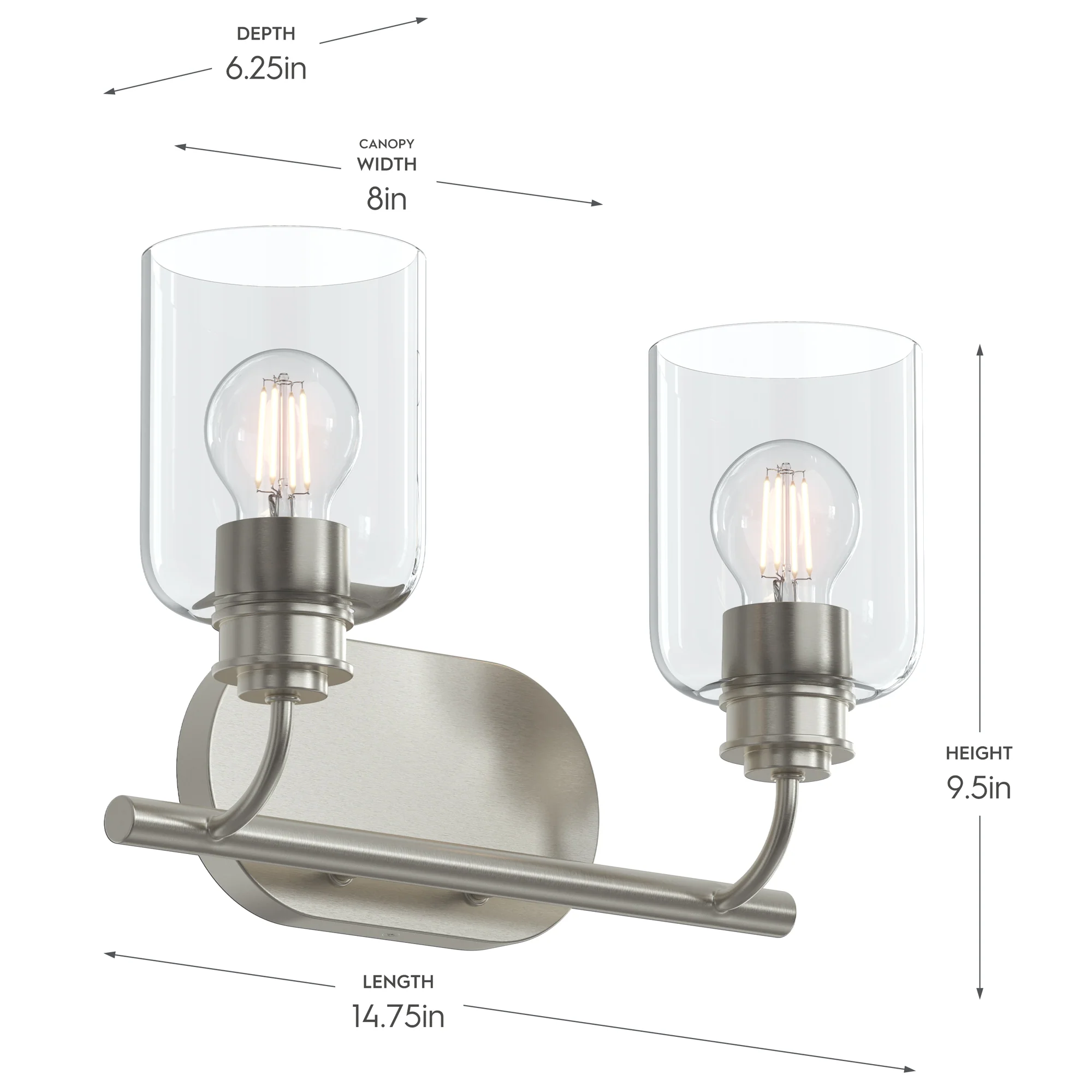 Reines Two-Light Bath Vanity with Clear Glass Shades - Image 3