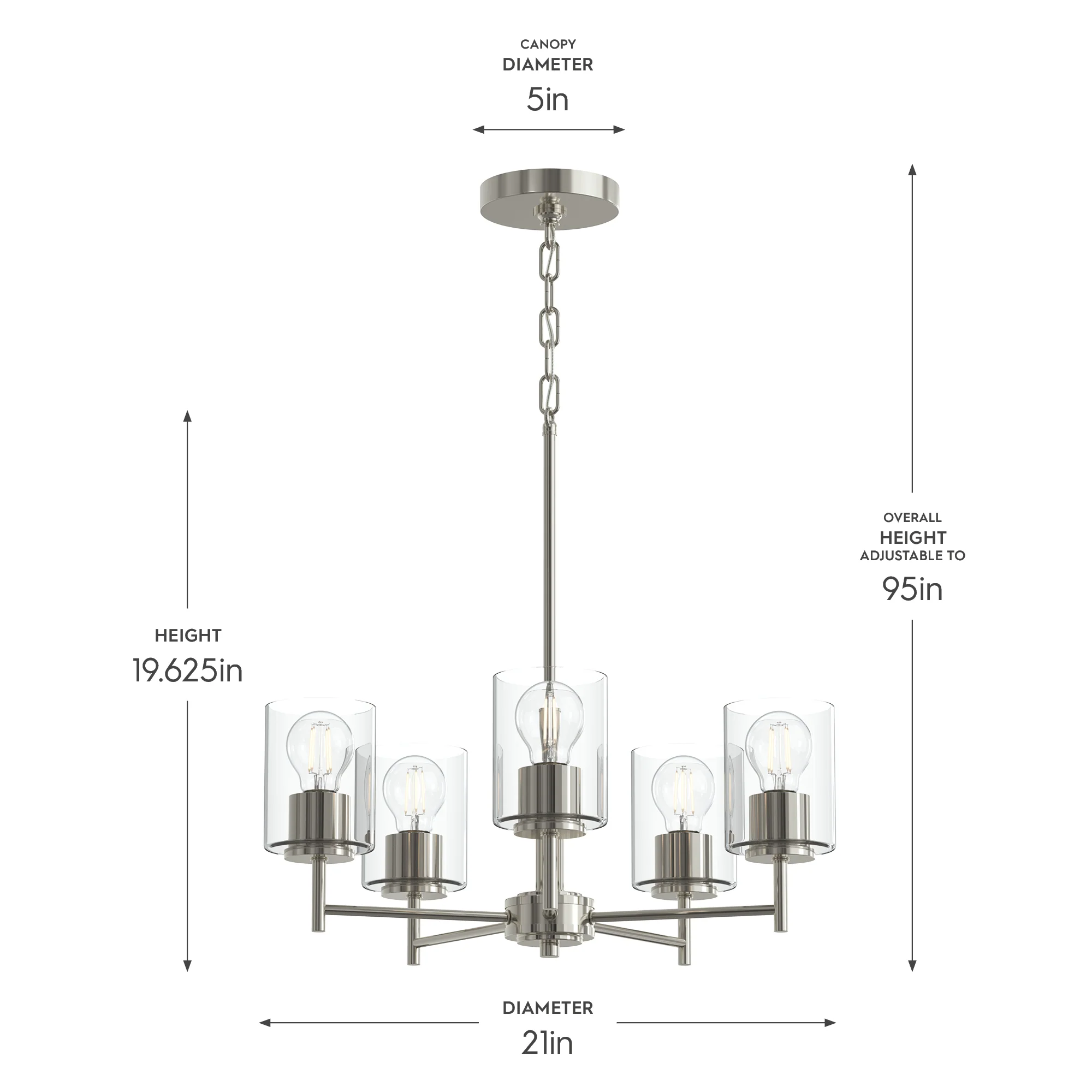Replay Collection Five-Light Chandelier with Clear Glass Shades - Image 14