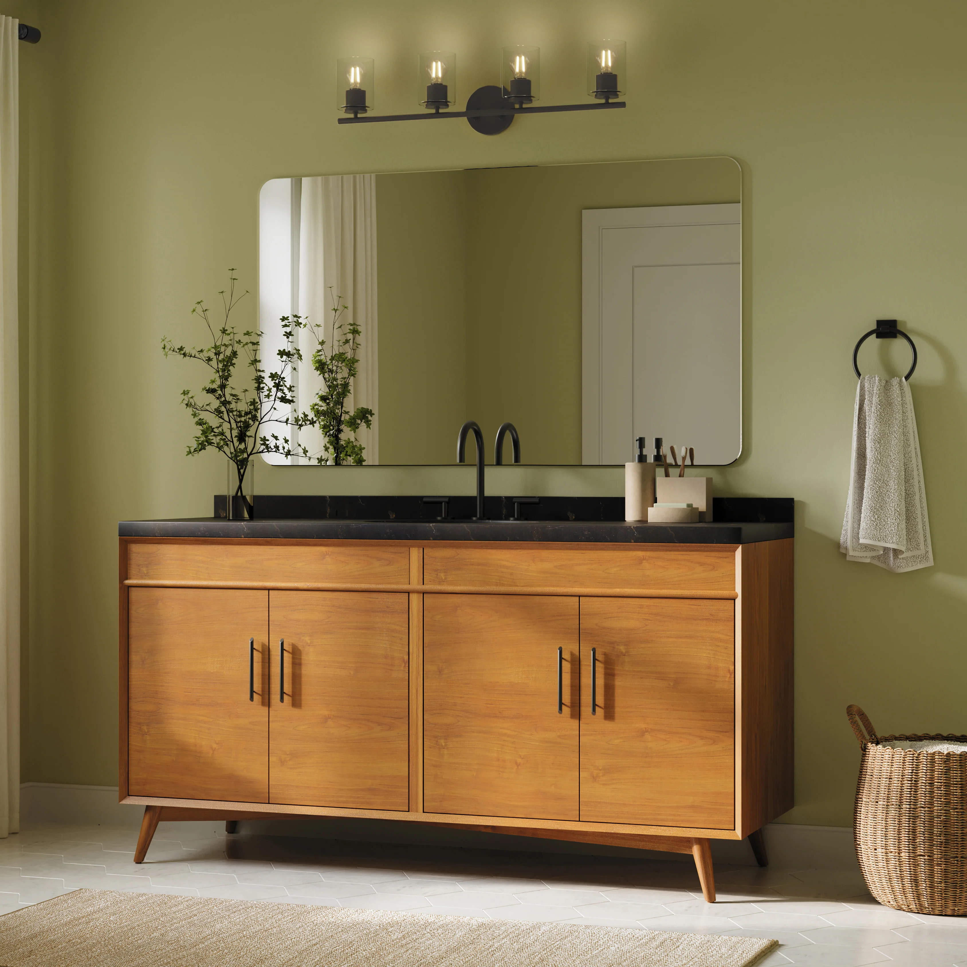 Replay Collection Four-Light Bath & Vanity Light with Clear Glass Shades - Image 11