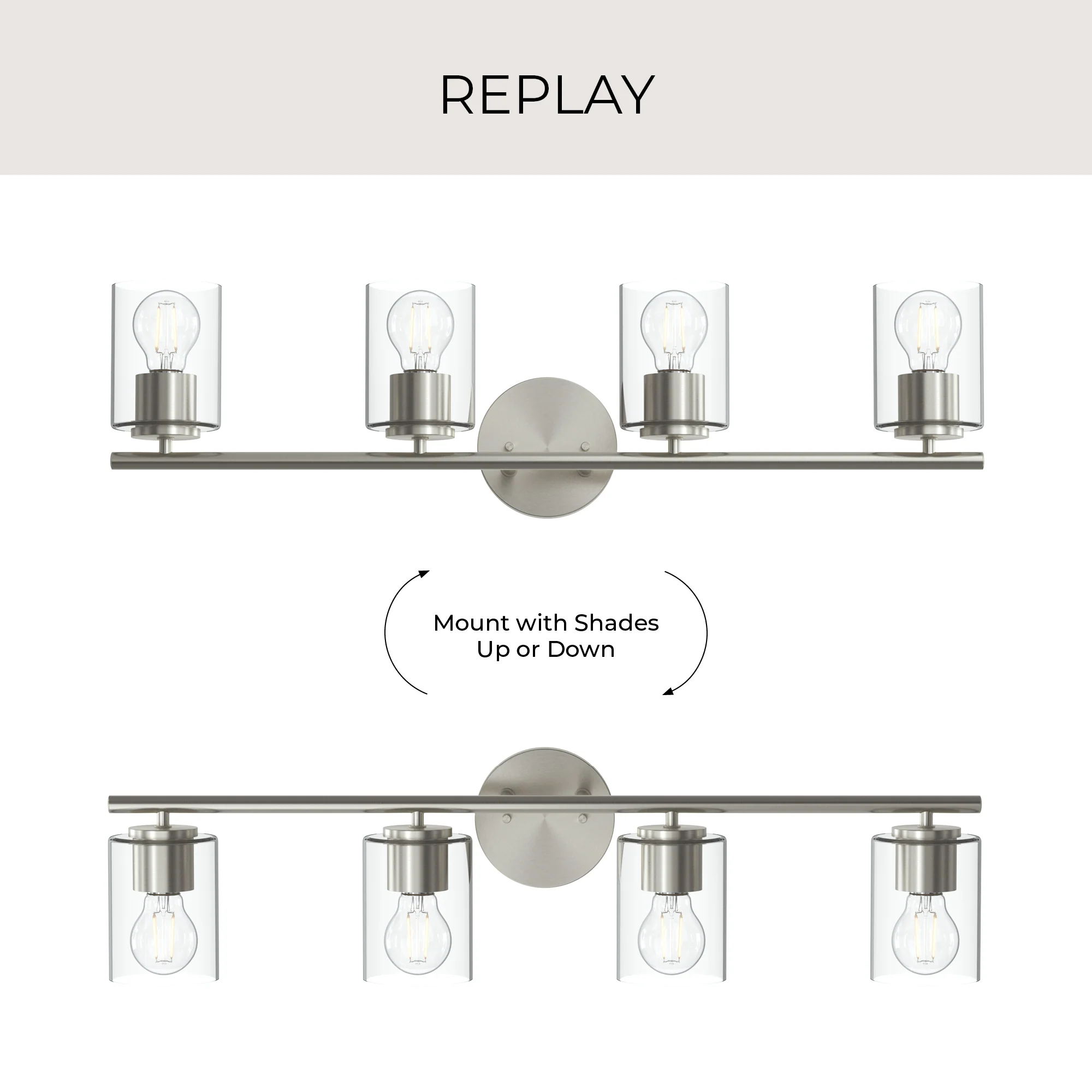 Replay Collection Four-Light Bath & Vanity Light with Clear Glass Shades - Image 36