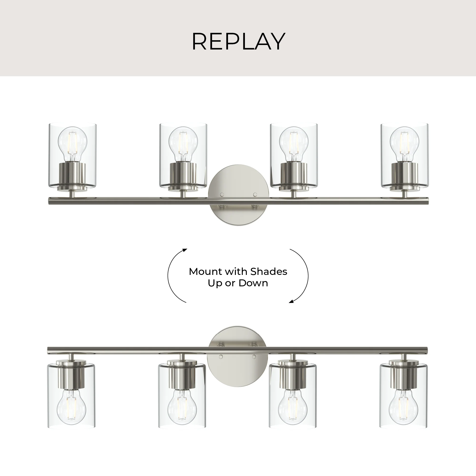 Replay Collection Four-Light Bath & Vanity Light with Clear Glass Shades - Image 45