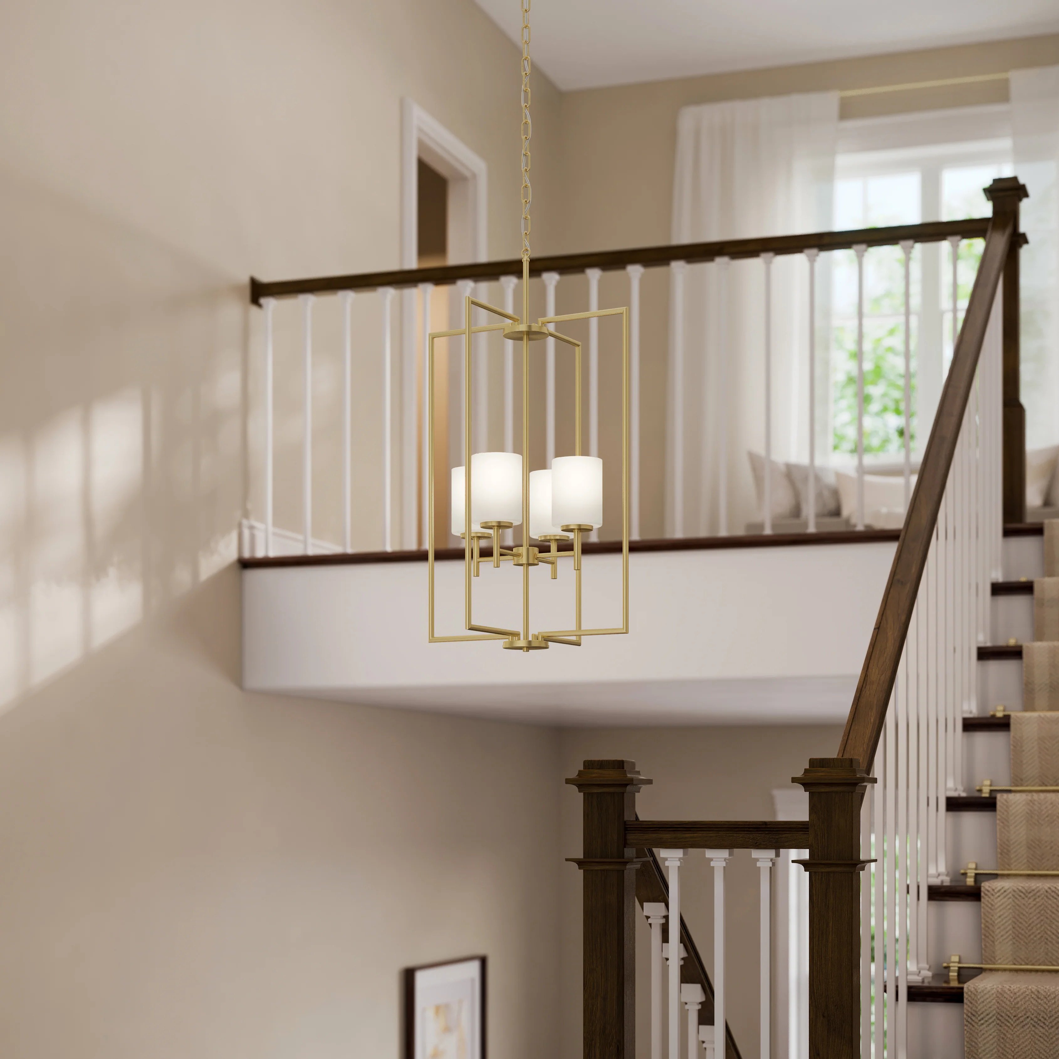 Replay Collection Four-Light Etched White Glass Pendant Light - Image 5