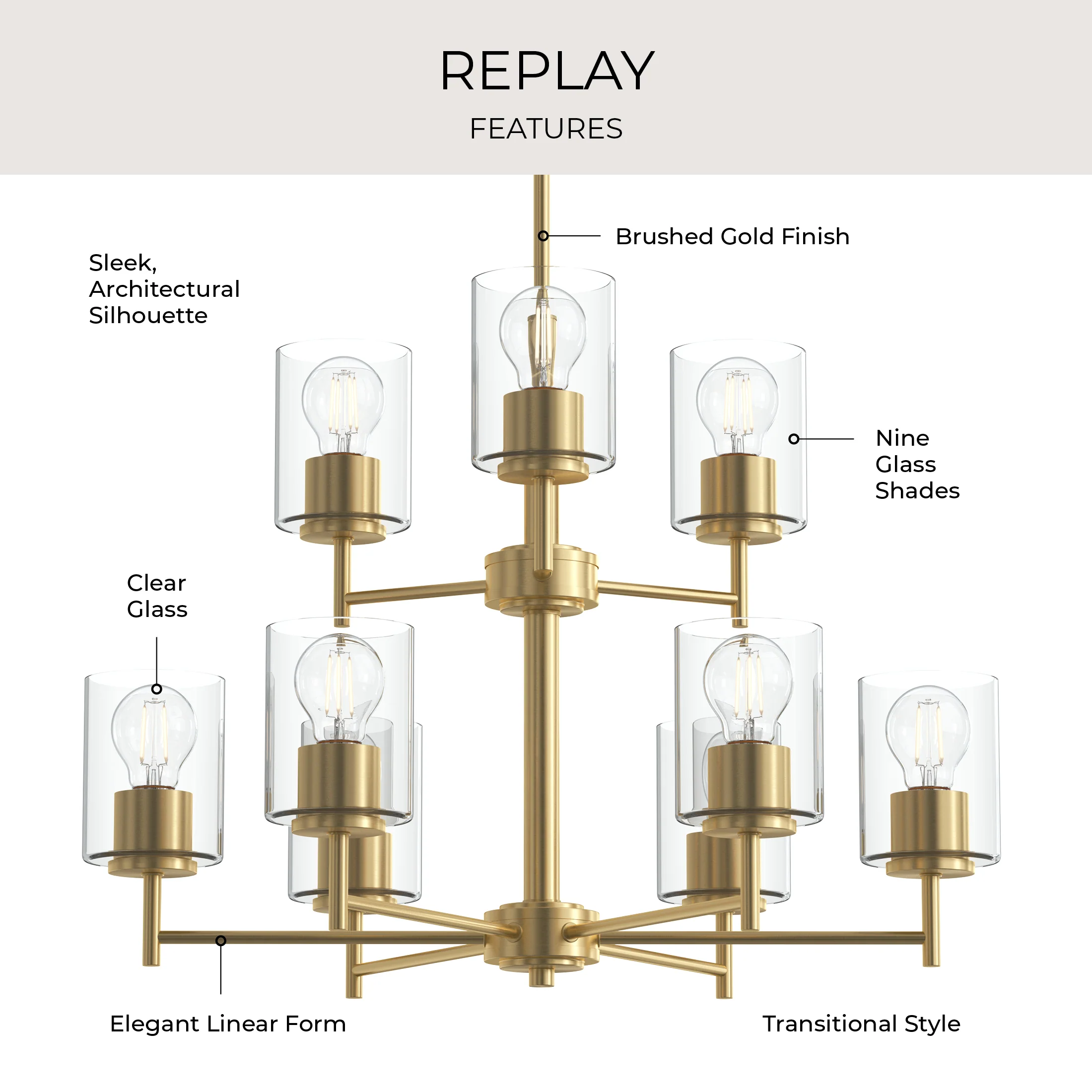 Replay Collection Nine-Light Chandelier with Clear Glass Shades - Image 23
