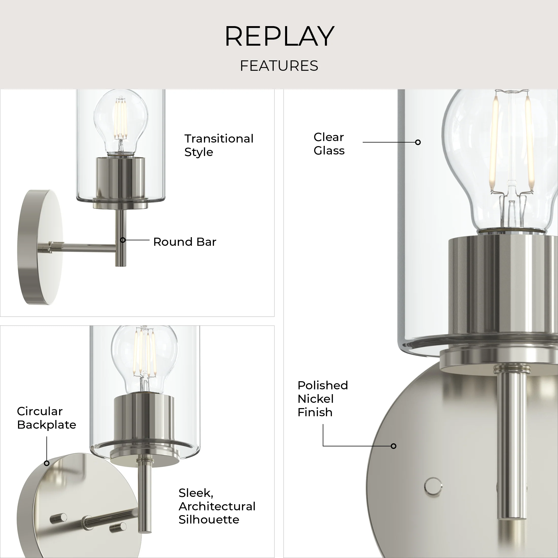 Replay Collection One-Light Bath & Vanity Light with Clear Glass Shade - Image 17