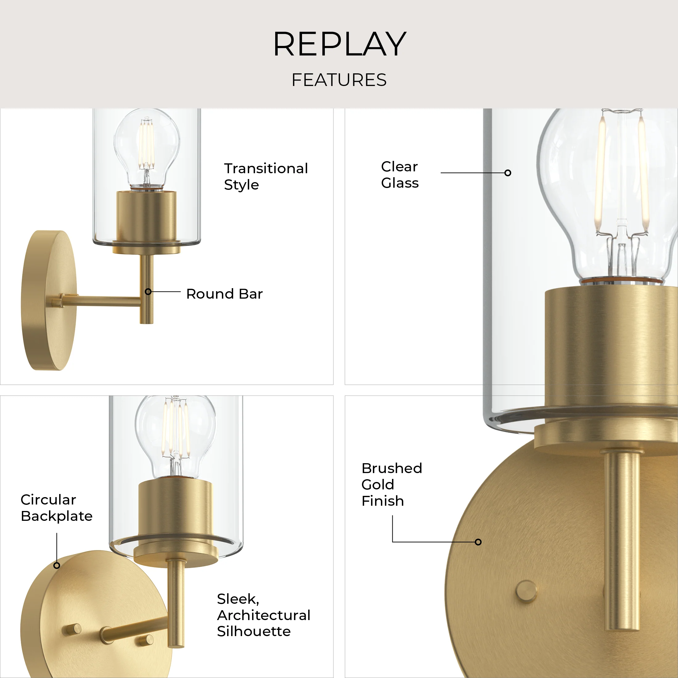 Replay Collection One-Light Bath & Vanity Light with Clear Glass Shade - Image 26