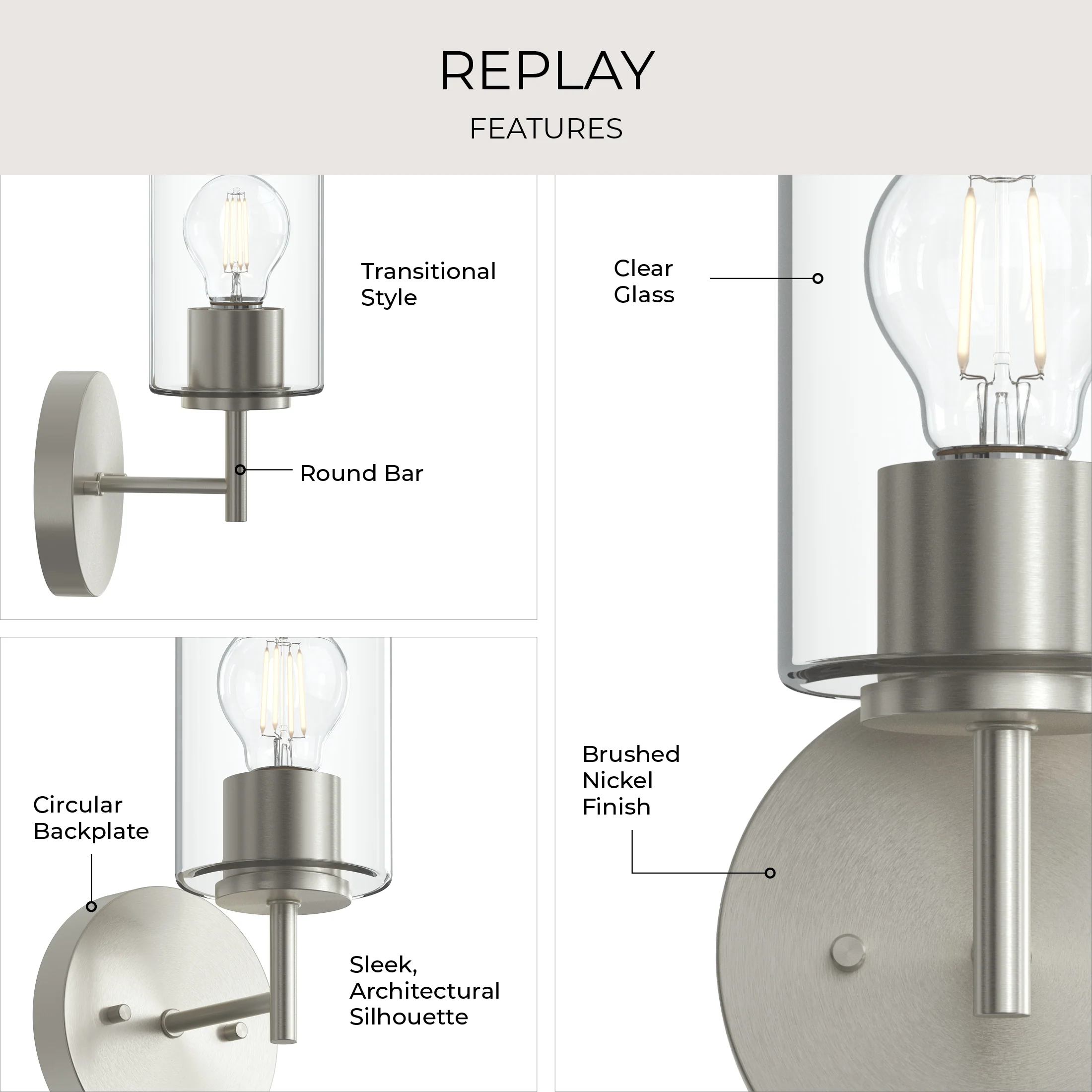 Replay Collection One-Light Bath & Vanity Light with Clear Glass Shade - Image 33