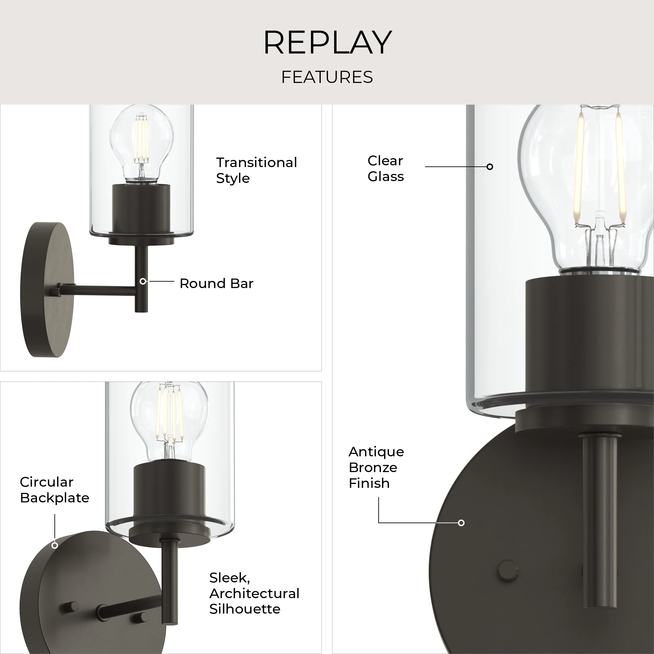 Replay Collection One-Light Bath & Vanity Light with Clear Glass Shade - Image 38