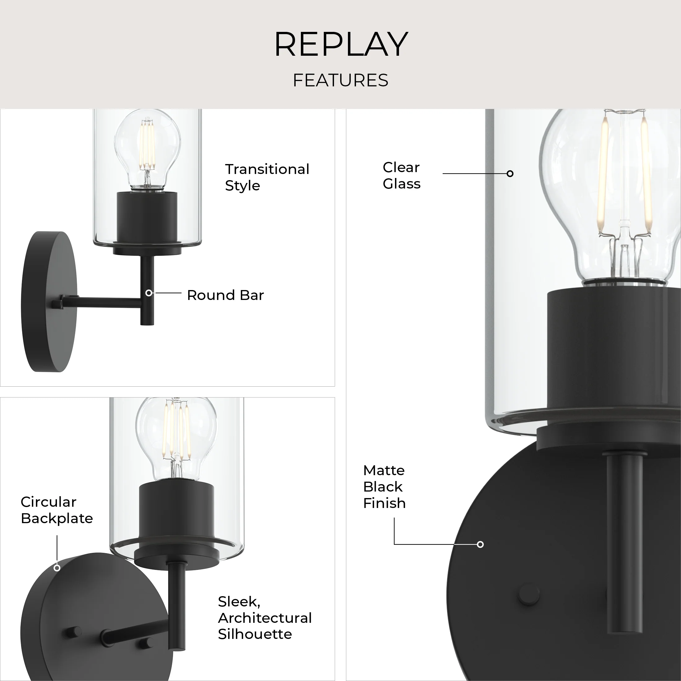 Replay Collection One-Light Bath & Vanity Light with Clear Glass Shade - Image 9