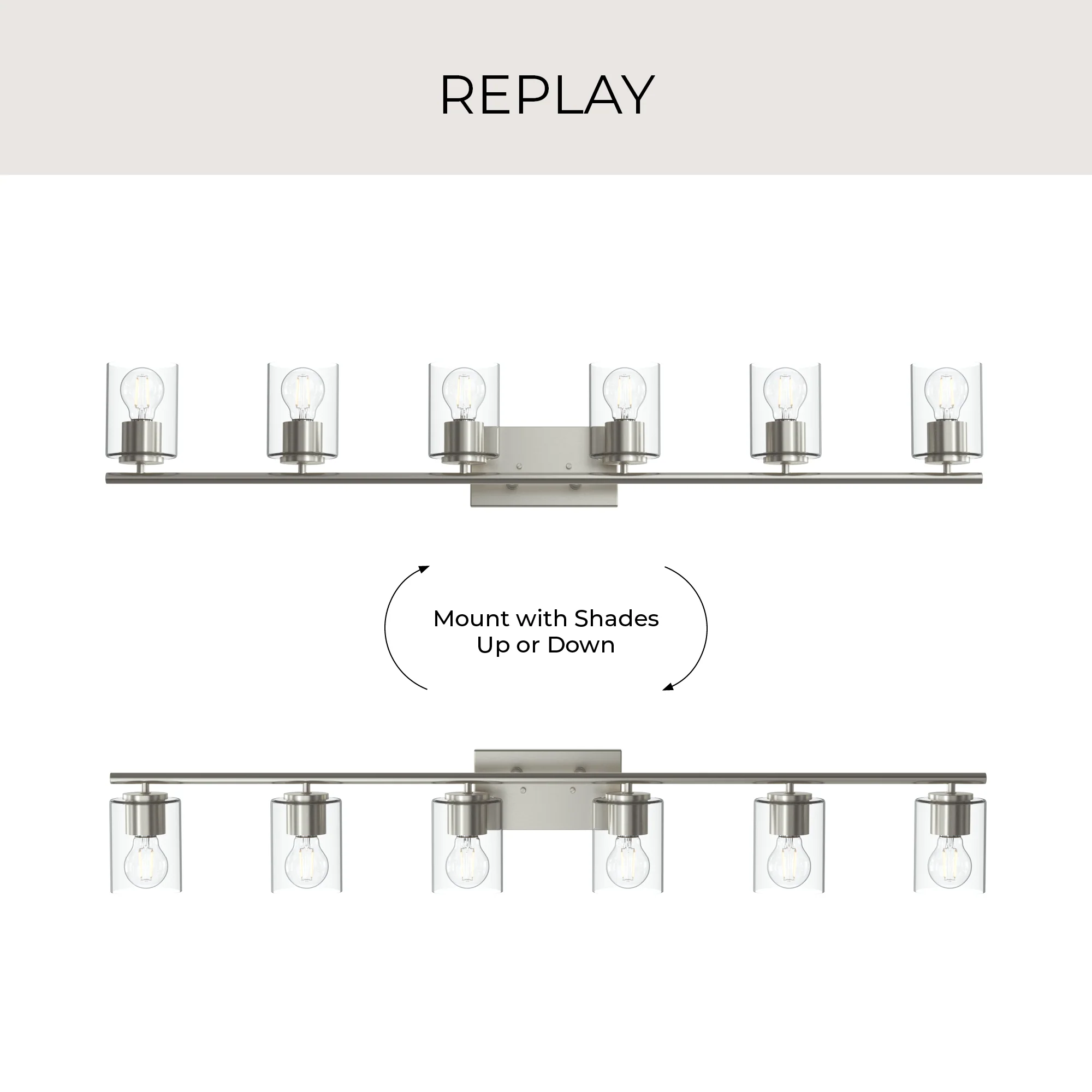 Replay Collection Six-Light Bath & Vanity Light with Clear Glass Shades - Image 10