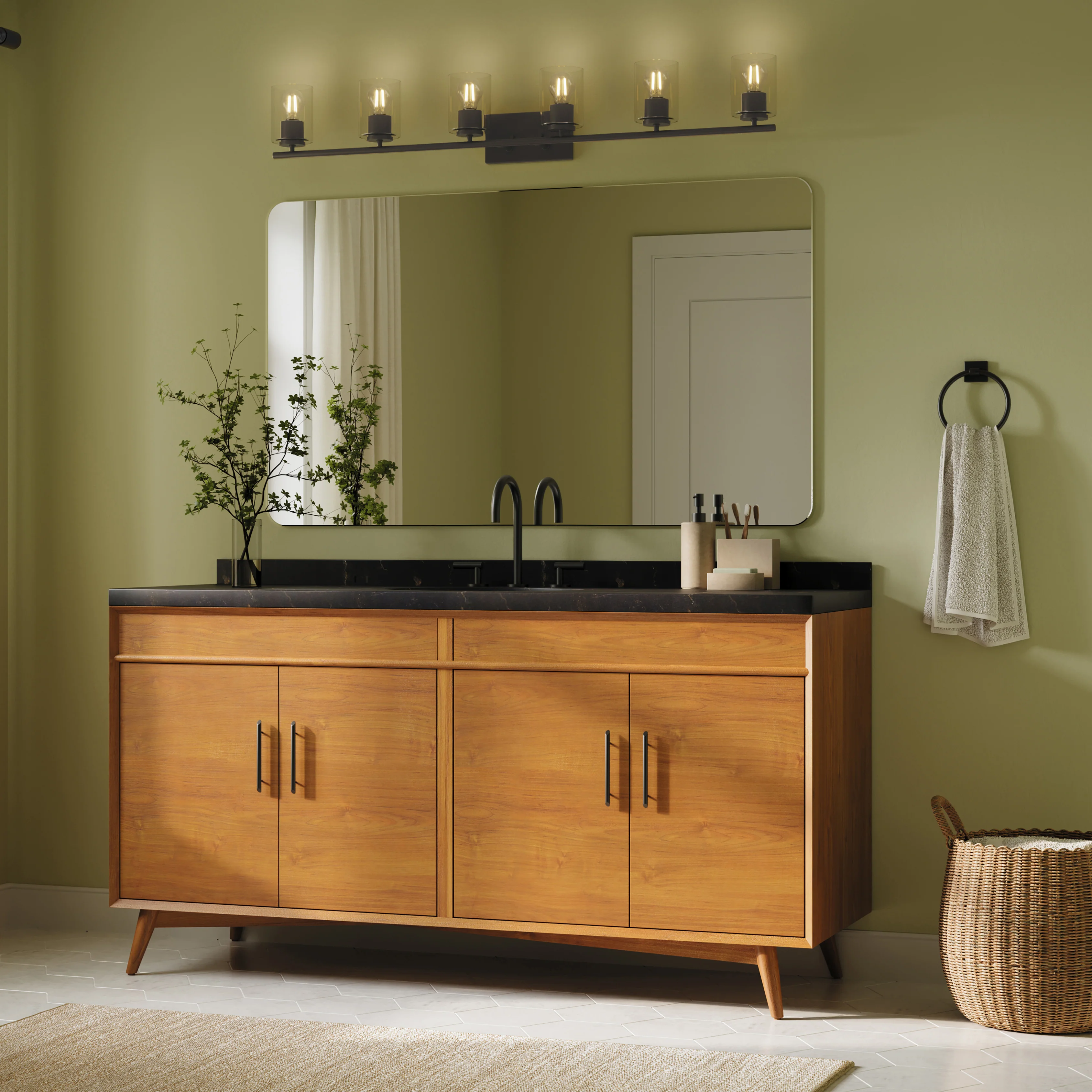 Replay Collection Six-Light Bath & Vanity Light with Clear Glass Shades - Image 11