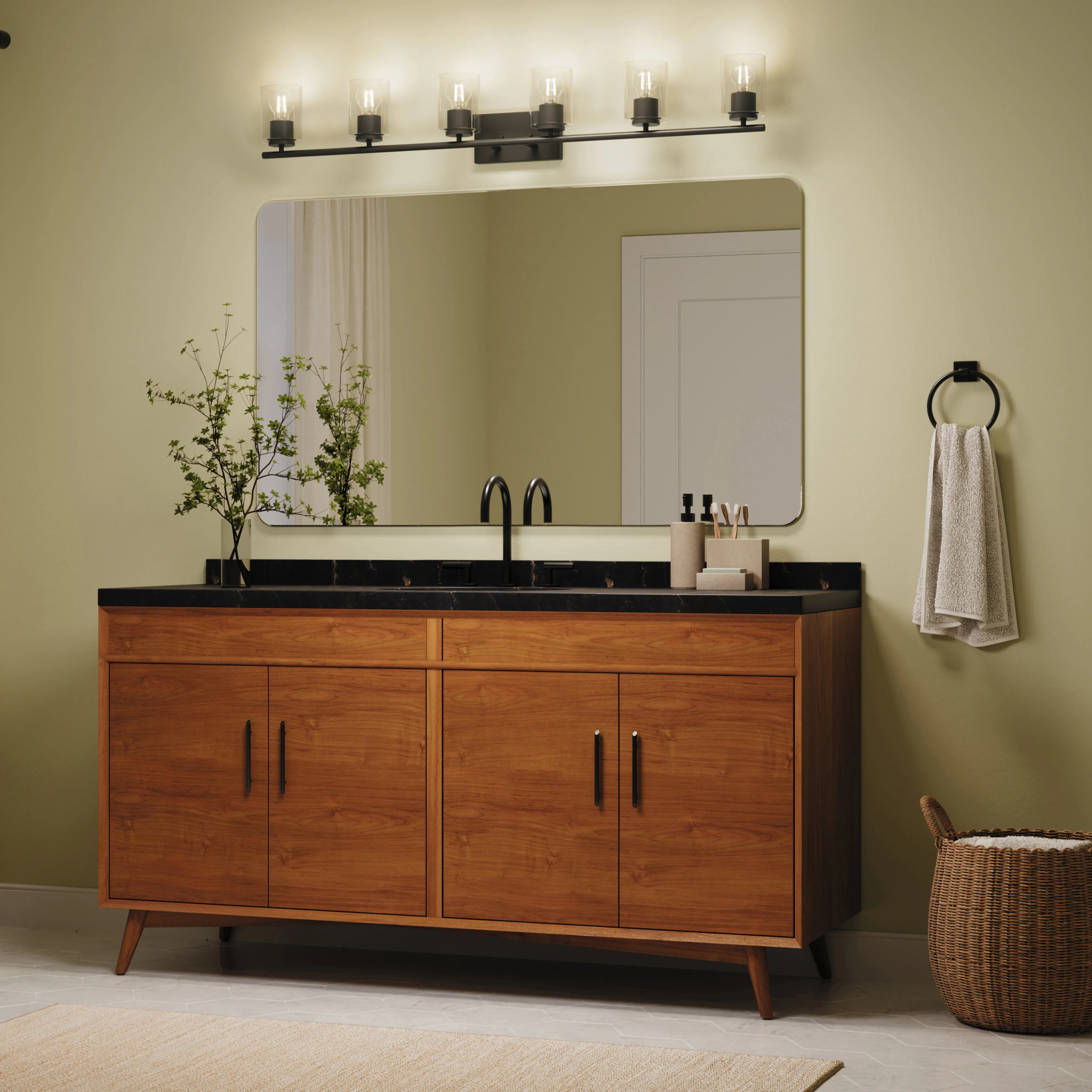 Replay Collection Six-Light Bath & Vanity Light with Clear Glass Shades - Image 13