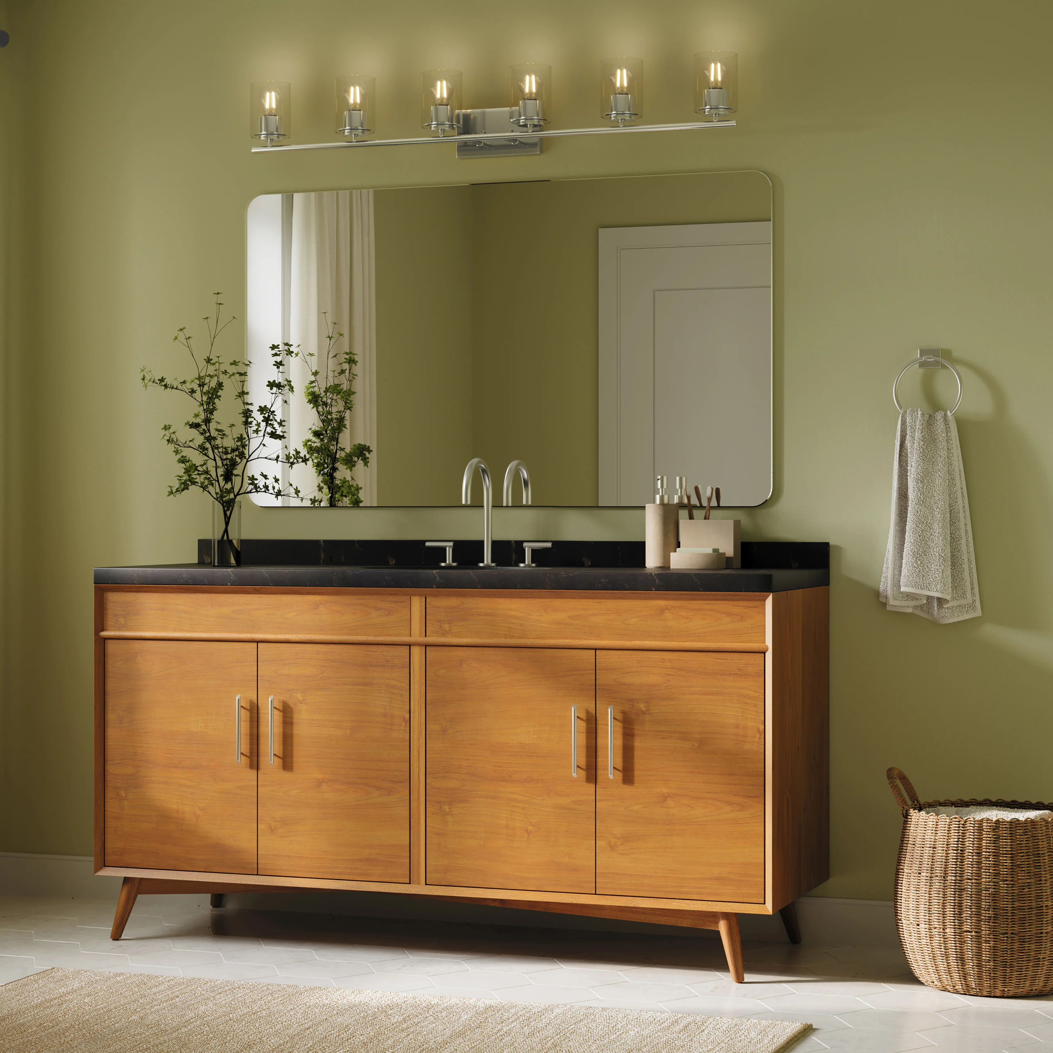 Replay Collection Six-Light Bath & Vanity Light with Clear Glass Shades - Image 29