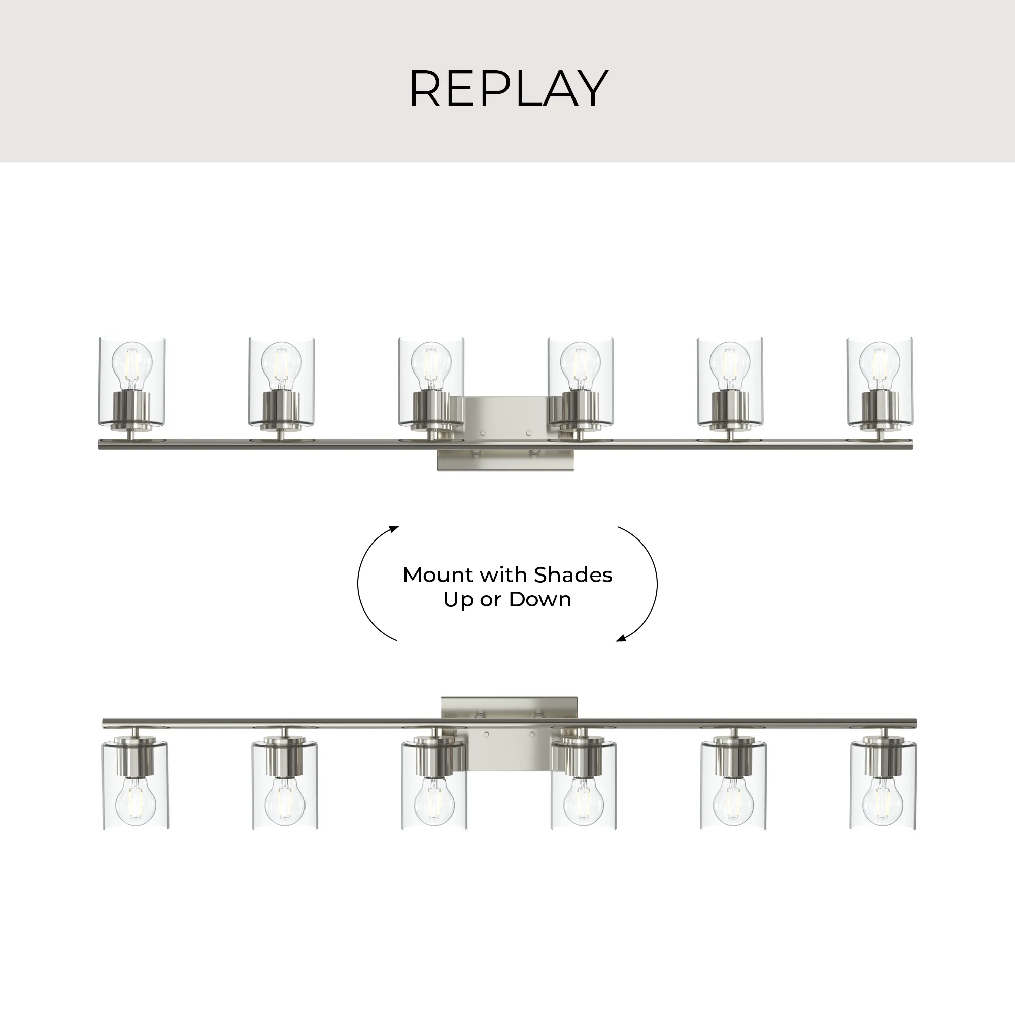 Replay Collection Six-Light Bath & Vanity Light with Clear Glass Shades - Image 36
