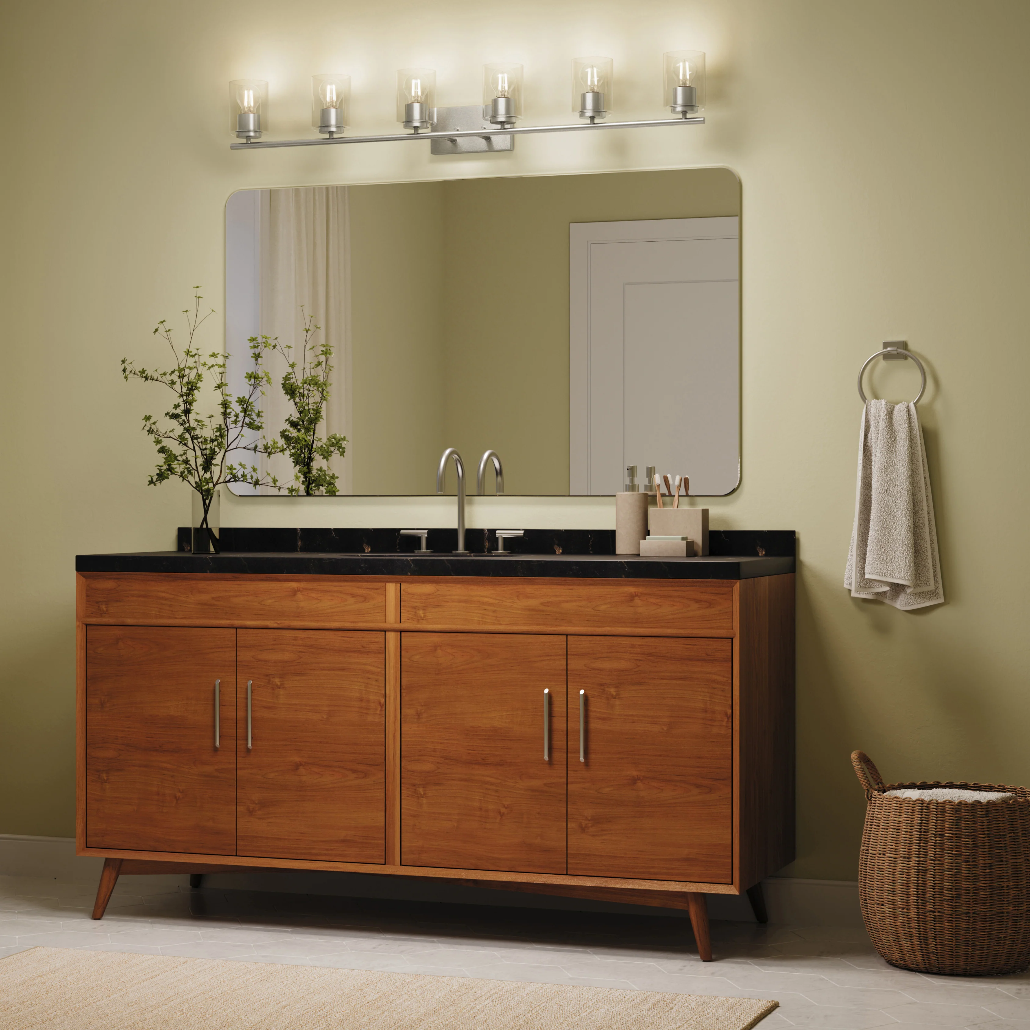 Replay Collection Six-Light Bath & Vanity Light with Clear Glass Shades - Image 4