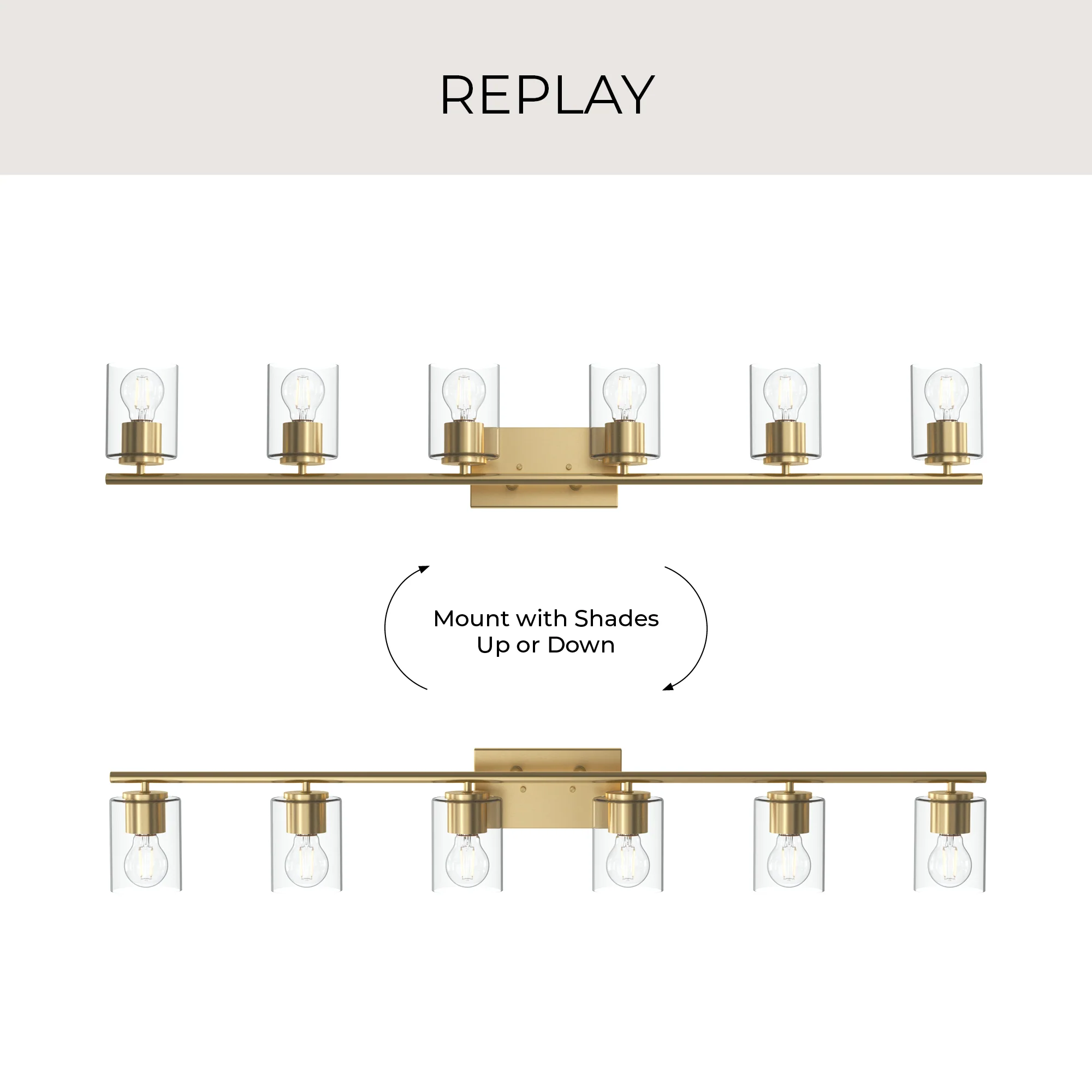 Replay Collection Six-Light Bath & Vanity Light with Clear Glass Shades - Image 45