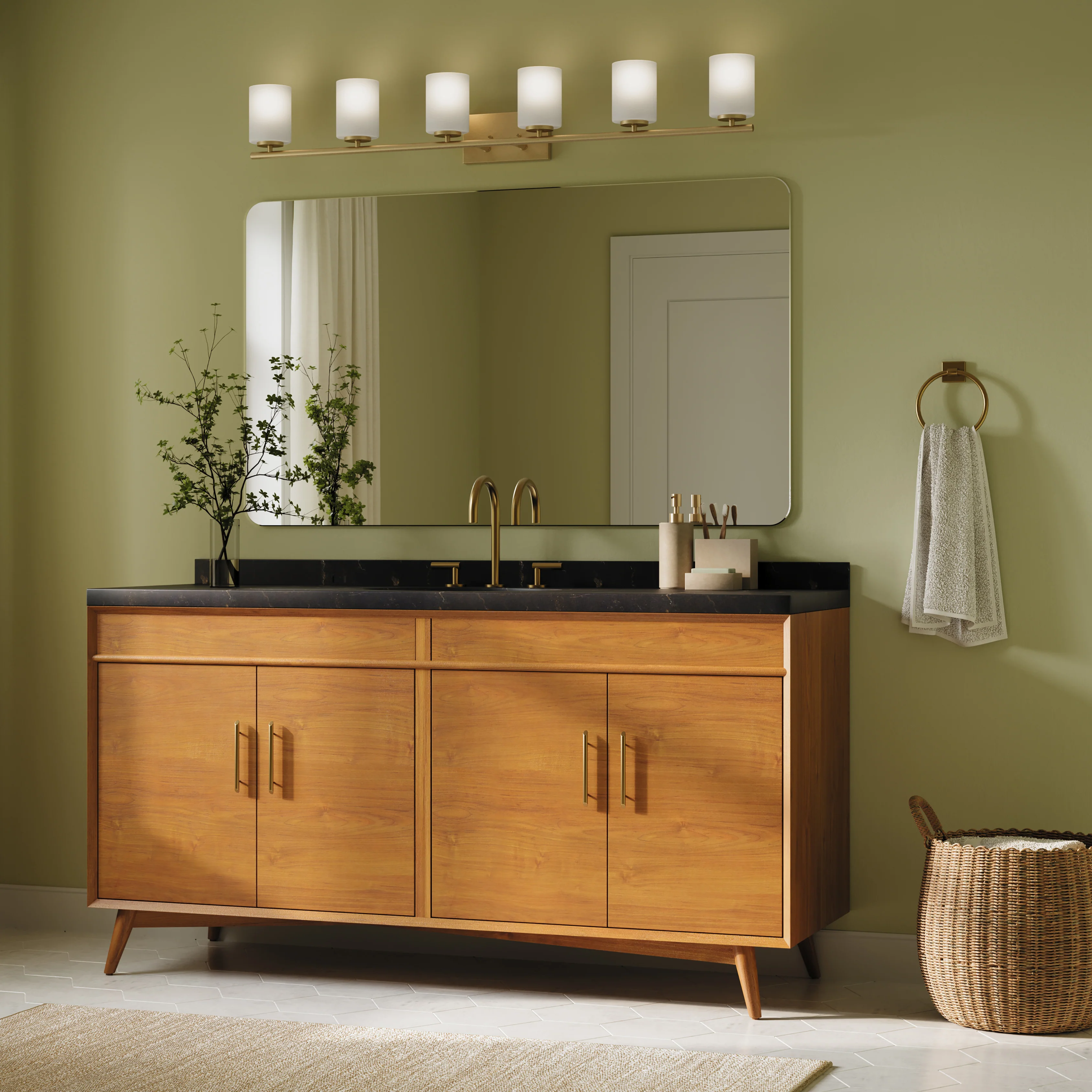 Replay Collection Six-Light Traditional Etched White Glass Bath Vanity Light - Image 13