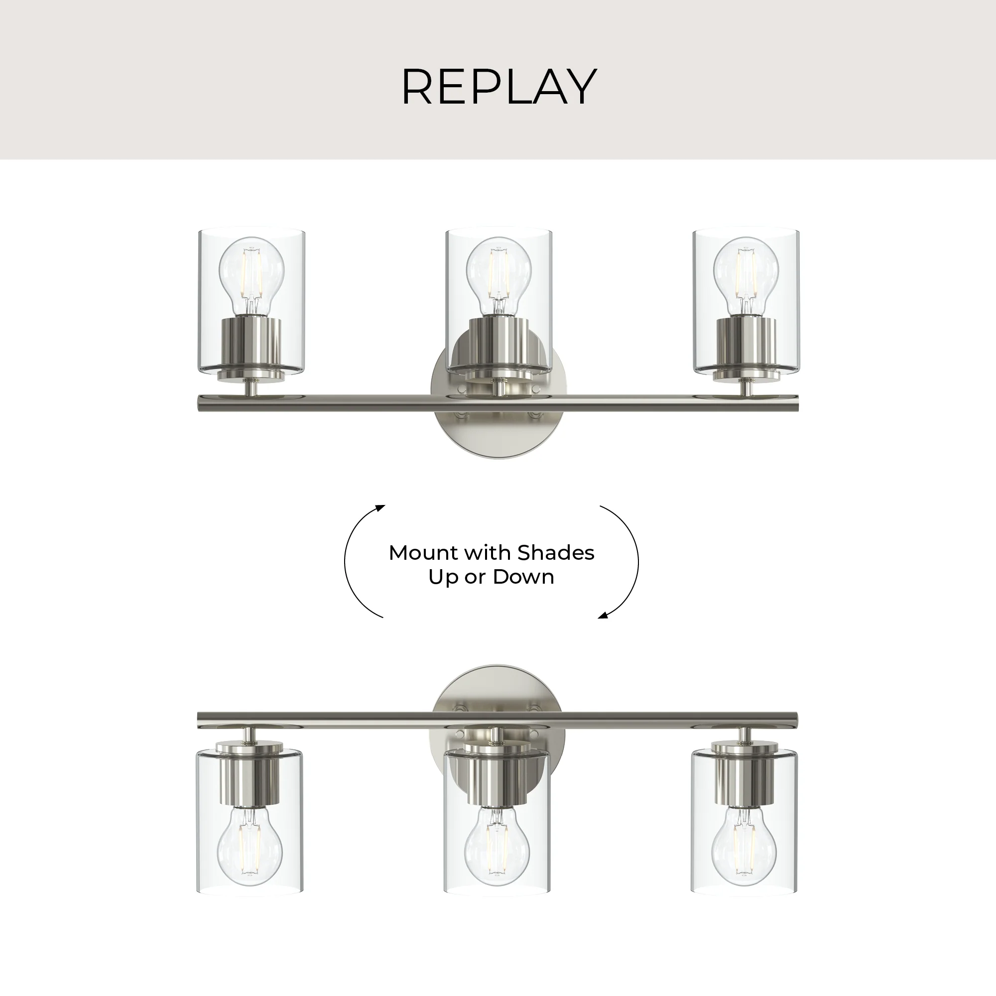 Replay Collection Three-Light Bath & Vanity Light with Clear Glass Shades - Image 25