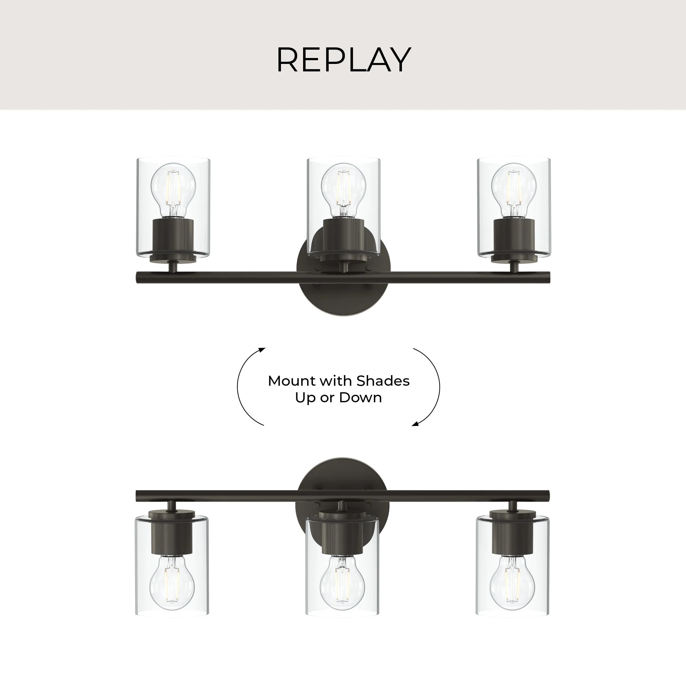 Replay Collection Three-Light Bath & Vanity Light with Clear Glass Shades - Image 27