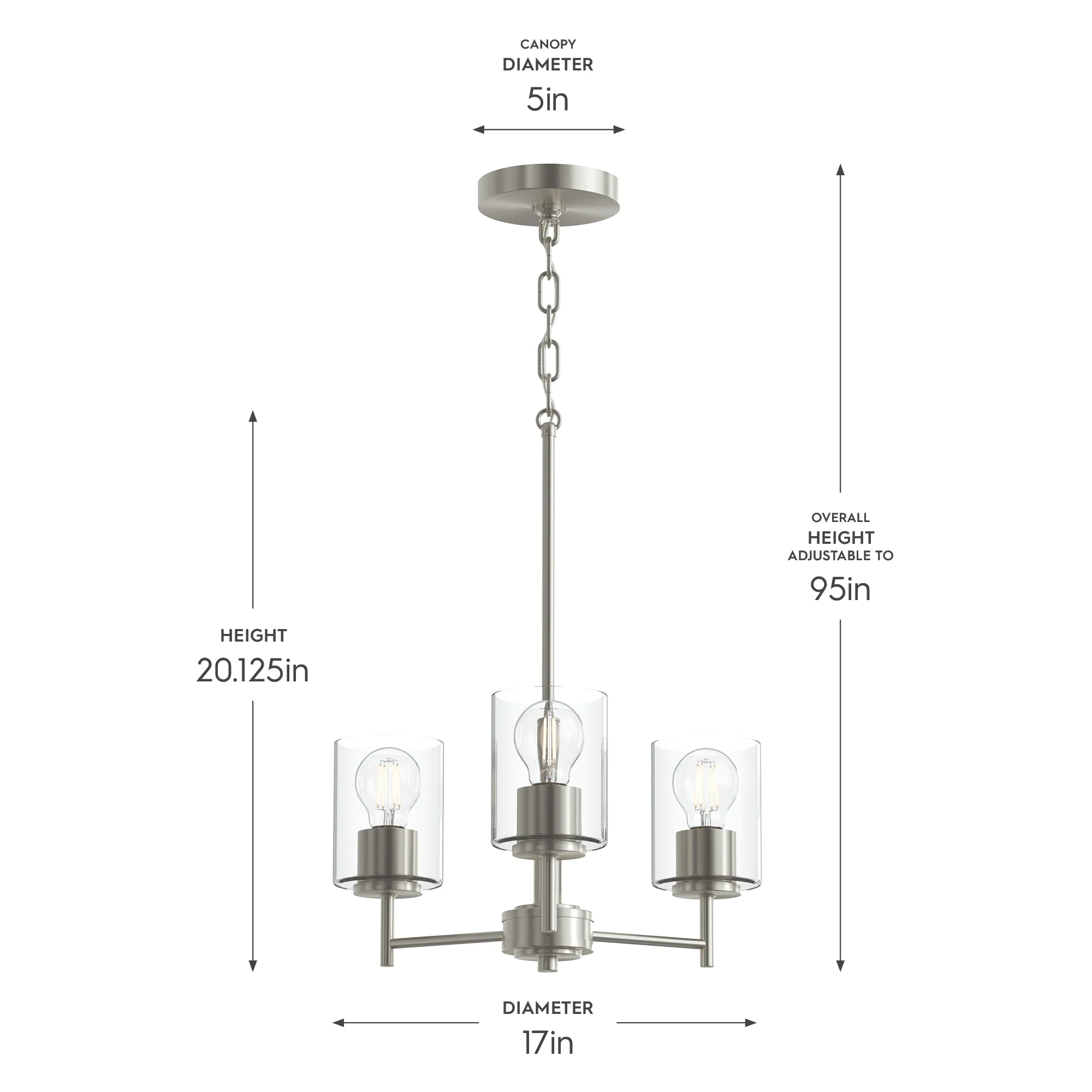 Replay Collection Three-Light Chandelier with Clear Glass Shades - Image 3