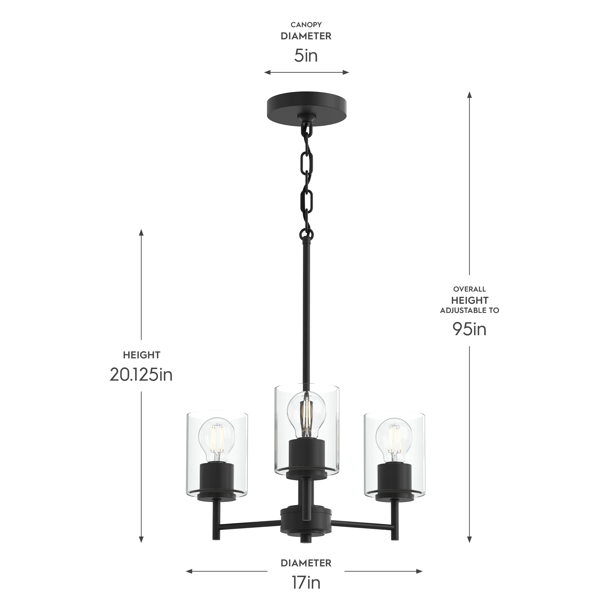 Replay Collection Three-Light Chandelier with Clear Glass Shades - Image 9