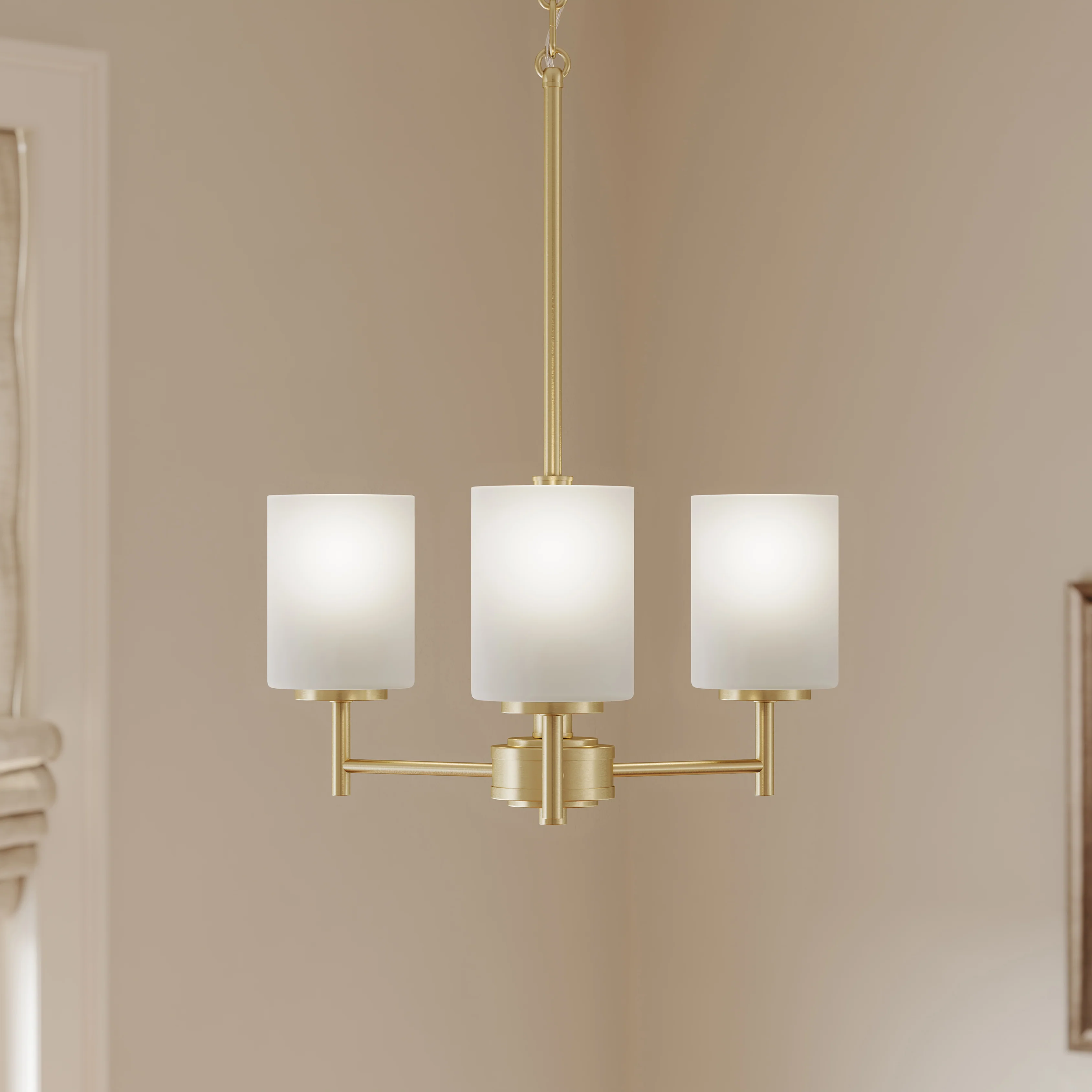 Replay Collection Three-Light Etched White Glass Chandelier Light - Image 5