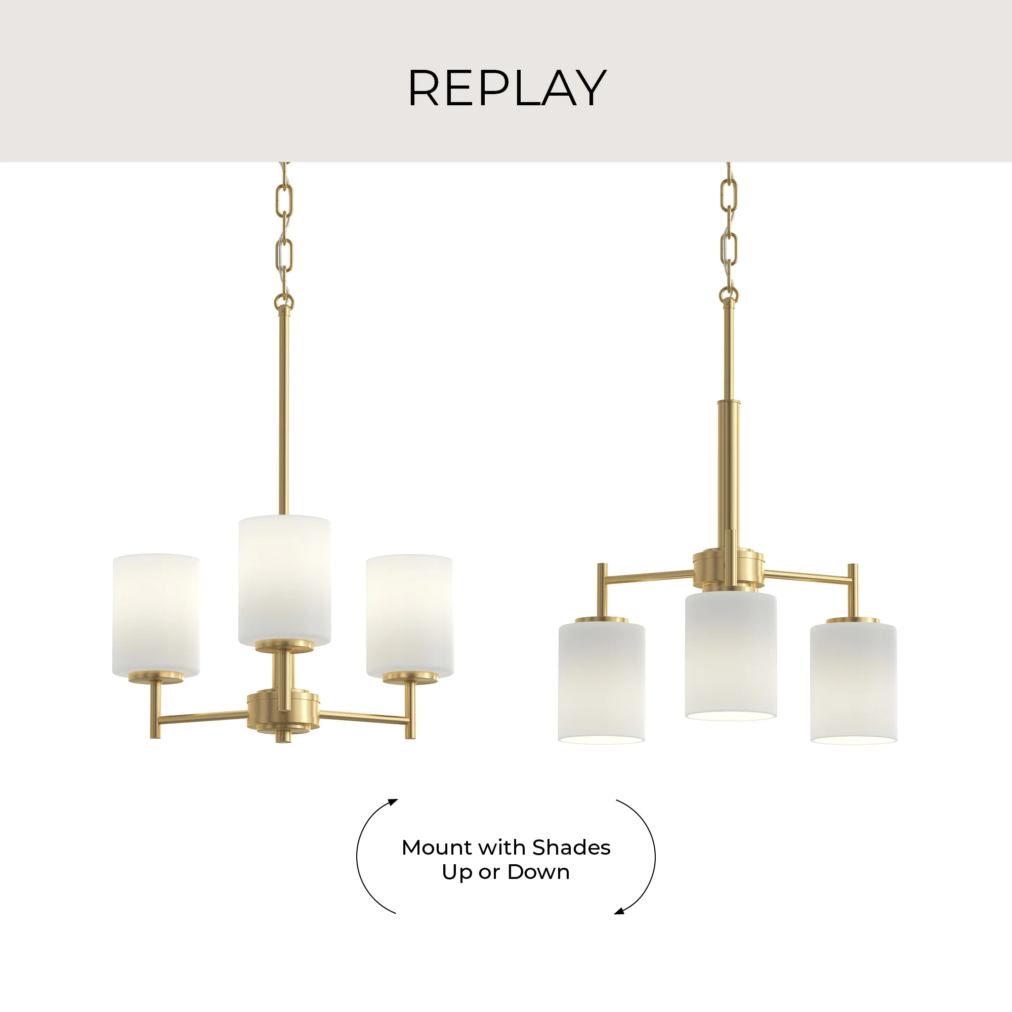 Replay Collection Three-Light Etched White Glass Chandelier Light - Image 8