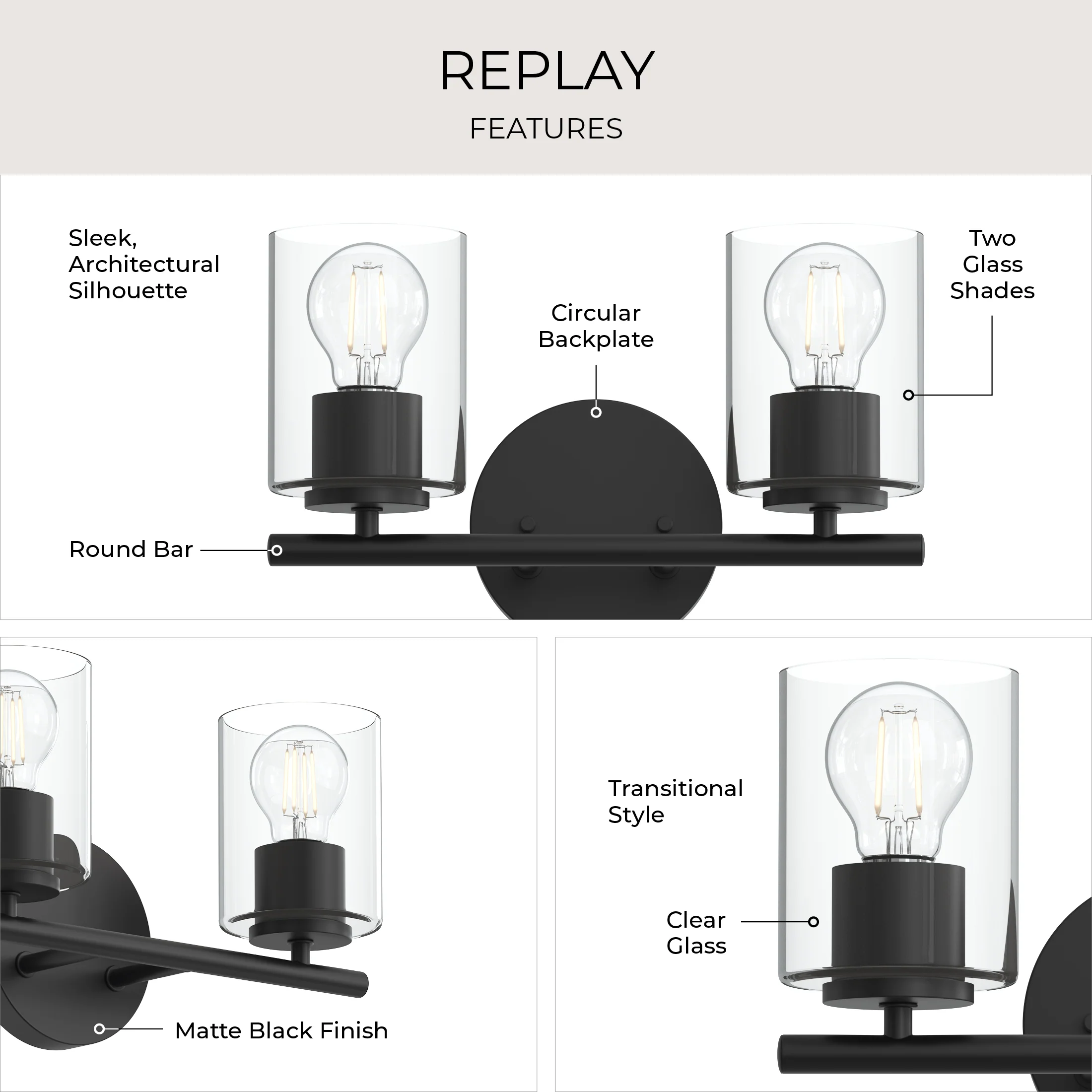 Replay Collection Two-Light Bath & Vanity Light with Clear Glass Shades - Image 28
