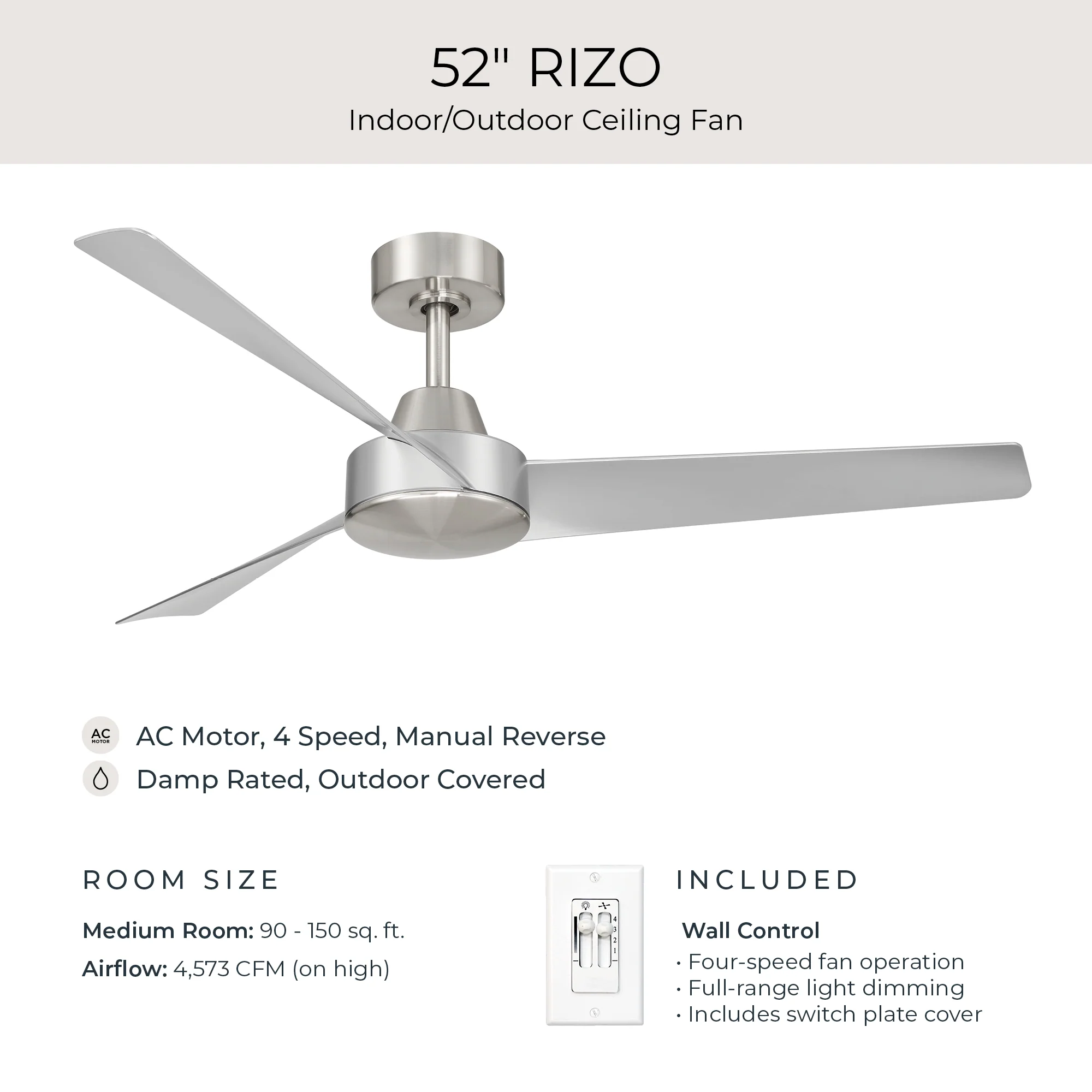 Rizo Collection 52-in. Three Blade Modern Ceiling Fan - Image 14
