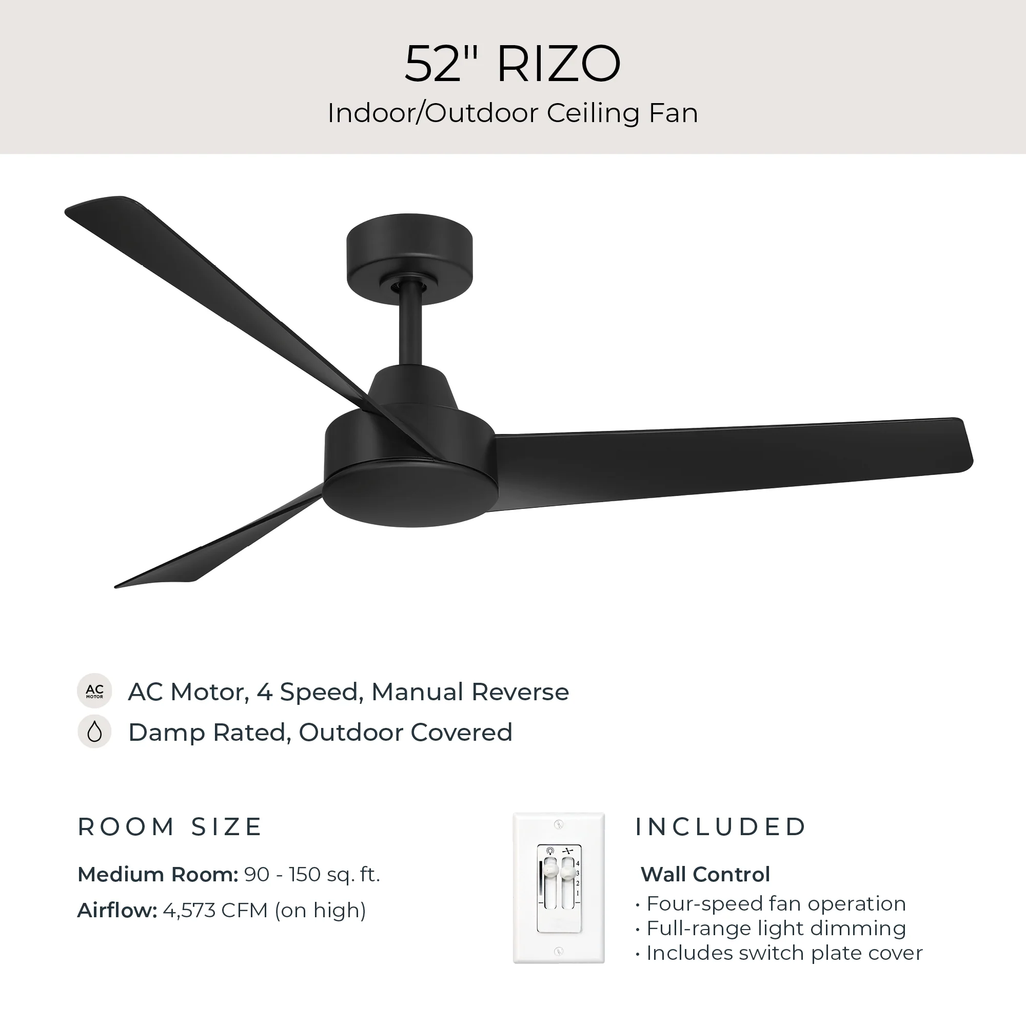 Rizo Collection 52-in. Three Blade Modern Ceiling Fan - Image 20
