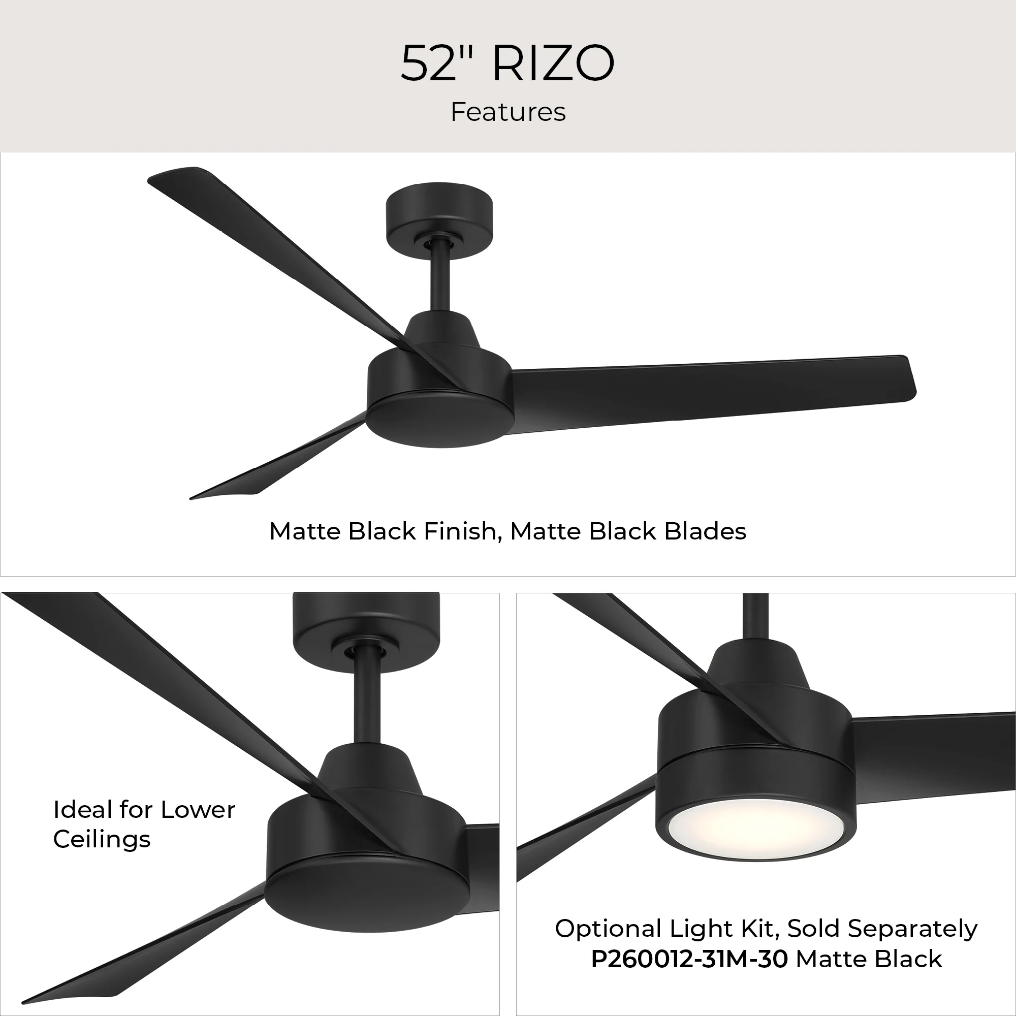 Rizo Collection 52-in. Three Blade Modern Ceiling Fan - Image 21