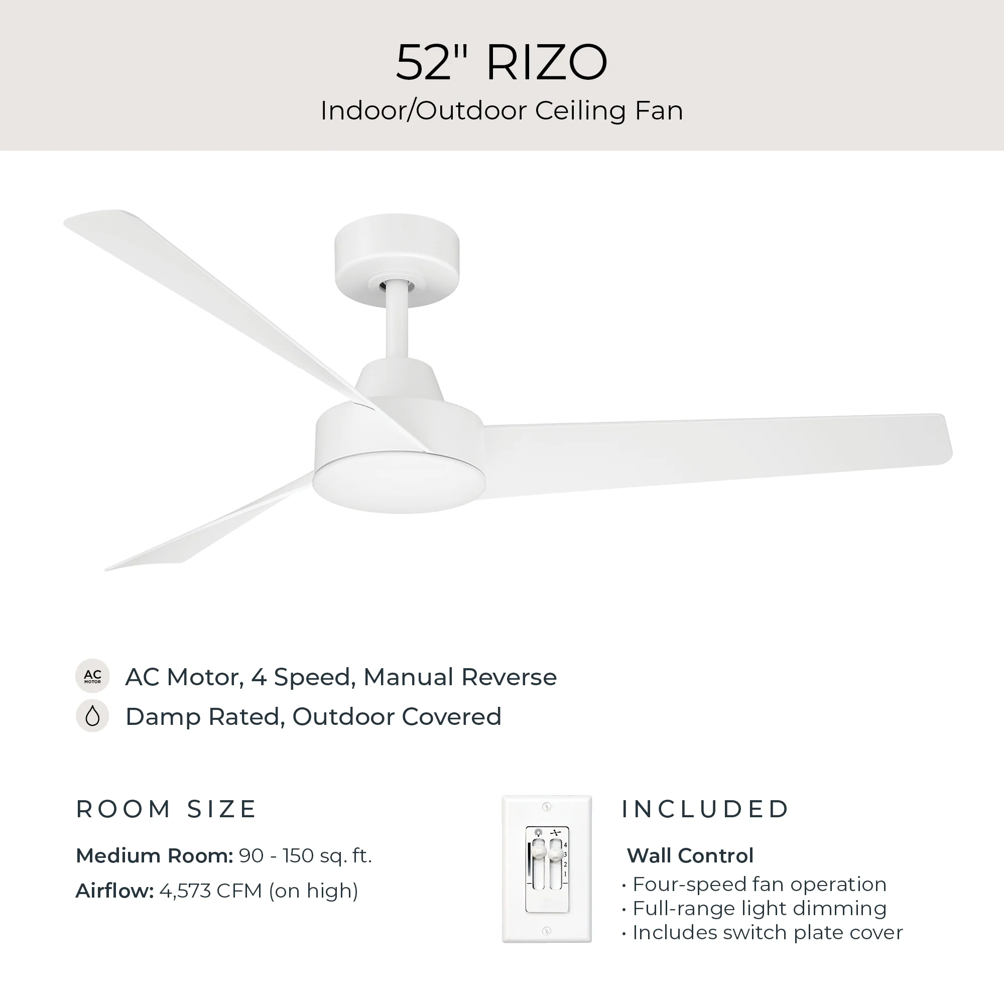 Rizo Collection 52-in. Three Blade Modern Ceiling Fan - Image 8