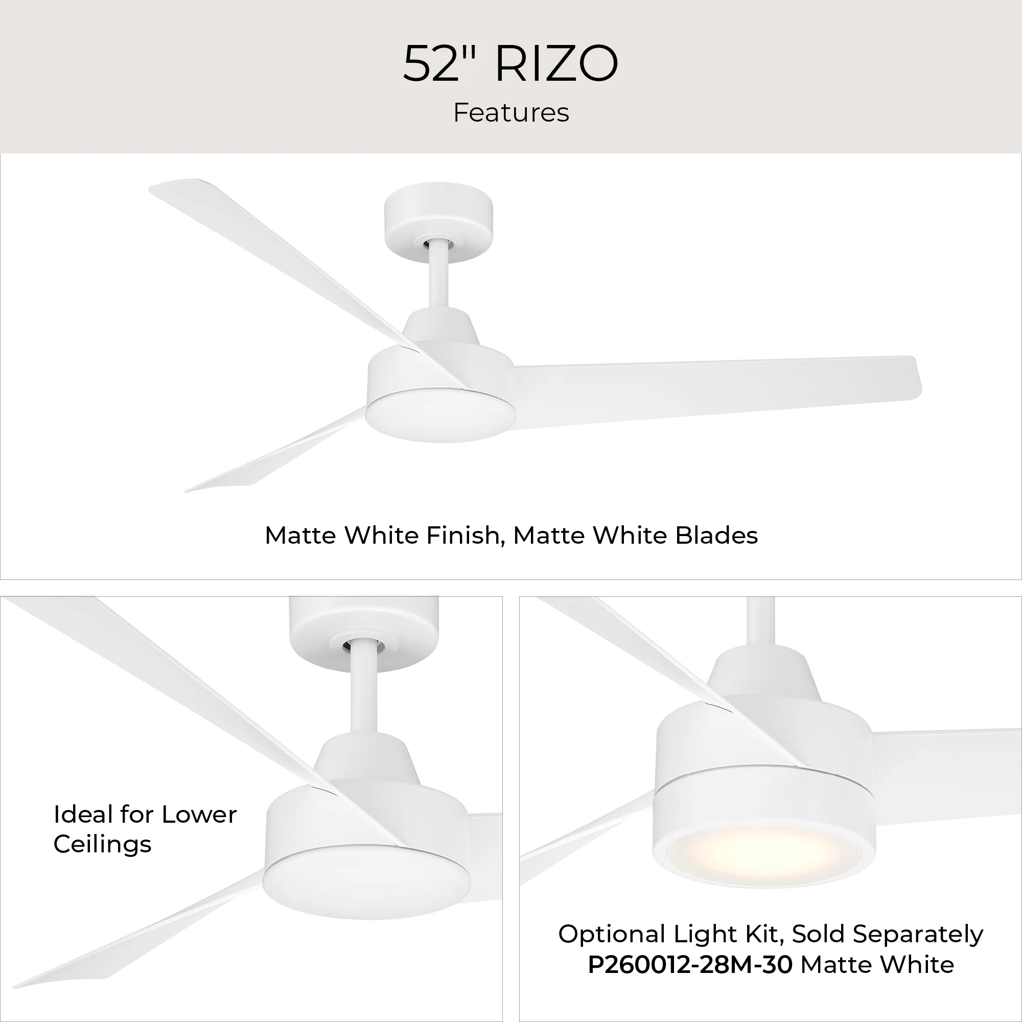 Rizo Collection 52-in. Three Blade Modern Ceiling Fan - Image 9