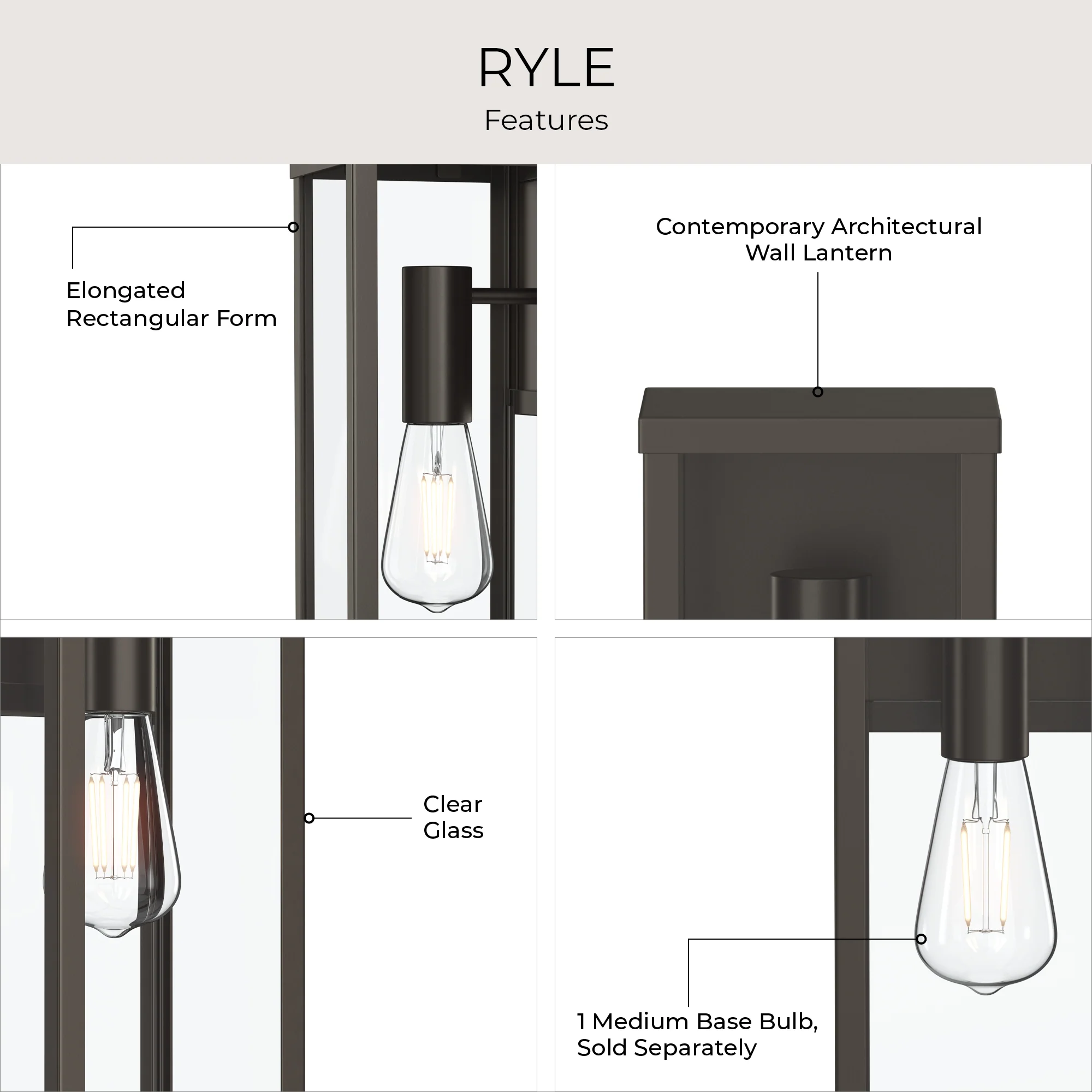Ryle One-Light Large Wall Lantern with Clear Glass Panels - Image 11
