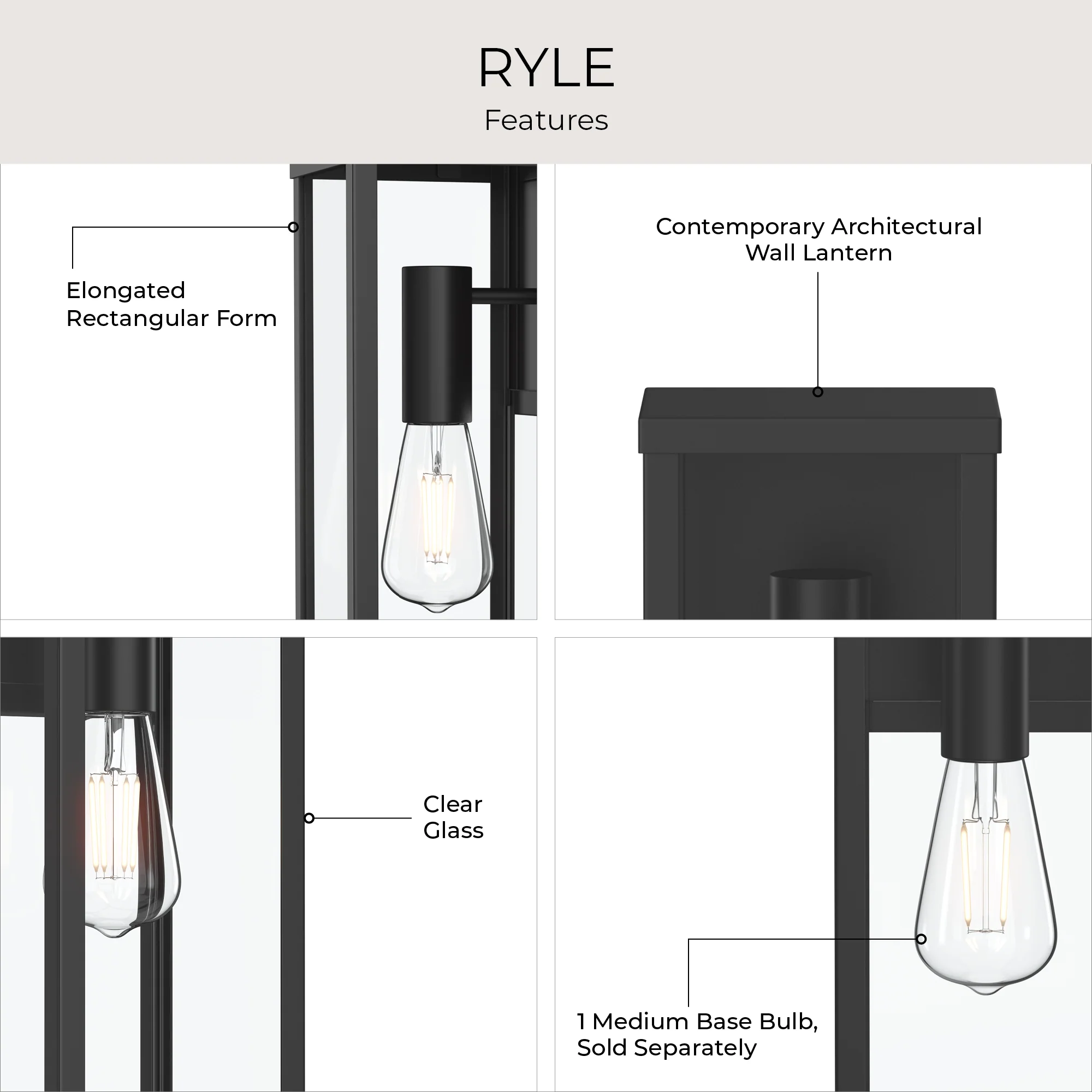 Ryle One-Light Large Wall Lantern with Clear Glass Panels - Image 5