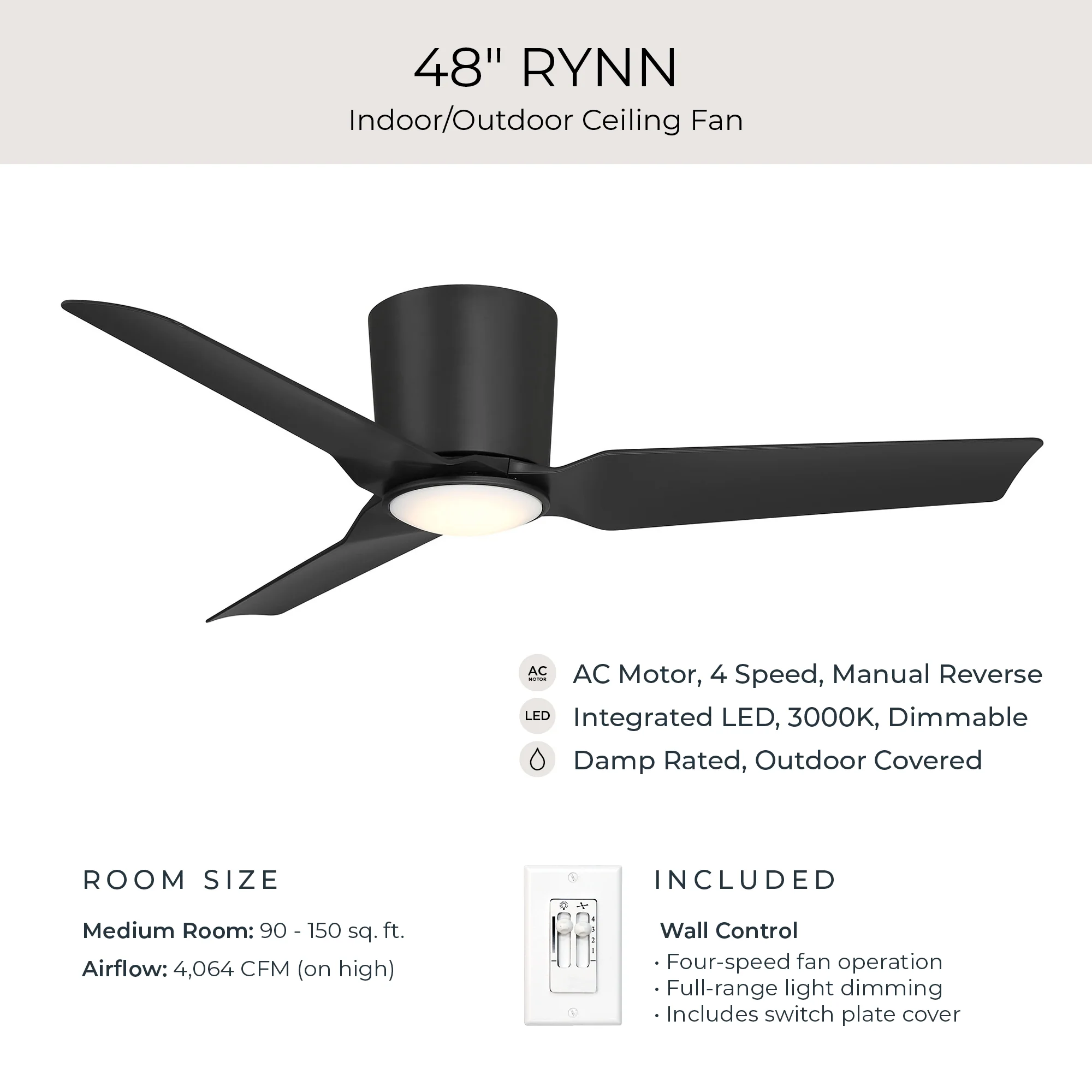 Rynn Collection 48-in. Three Blade Flush Mount Modern LED Ceiling Fan - Image 28