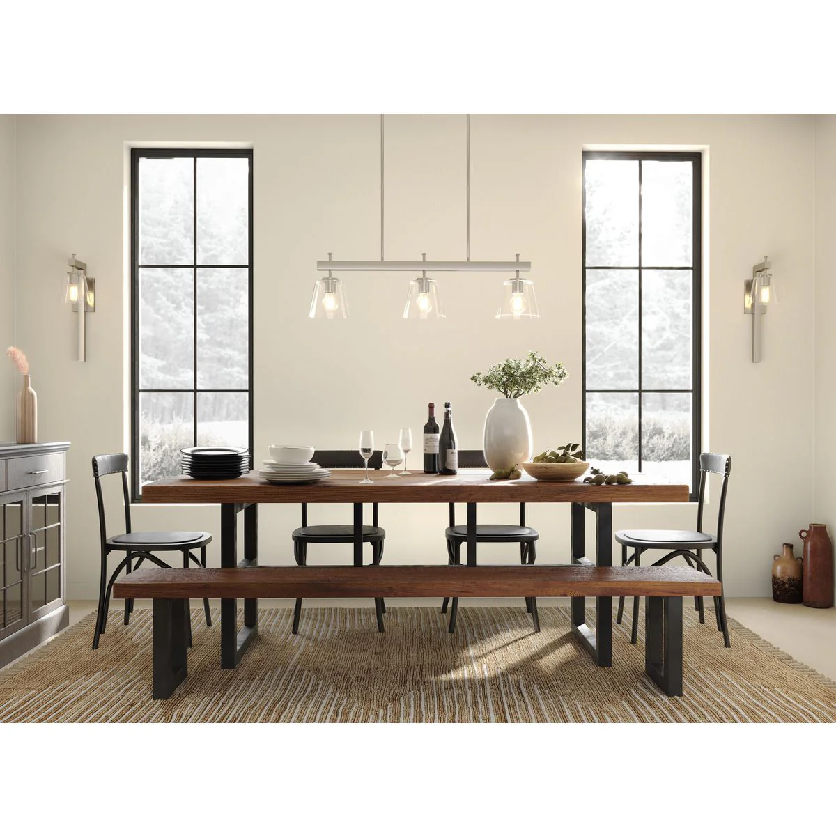 Saffert Collection Three-Light Clear Glass Linear Island Chandelier Light - Image 8