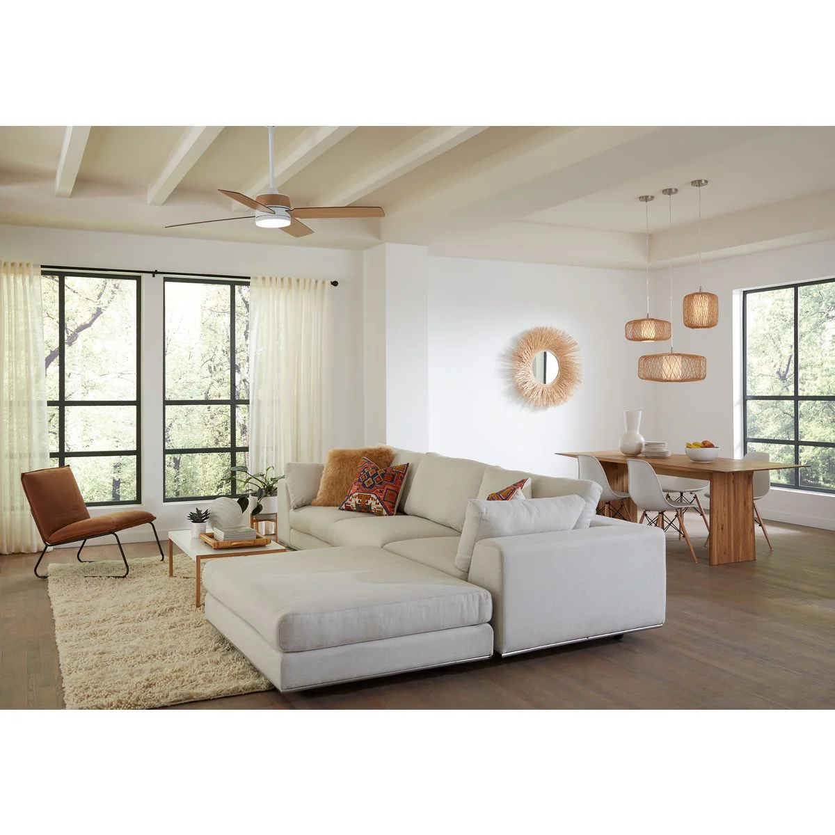 Shaffer II Collection 56 in. Four-Blade Ceiling Fan with Integrated LED Lamped Light and Natural Jute Accents - Image 7