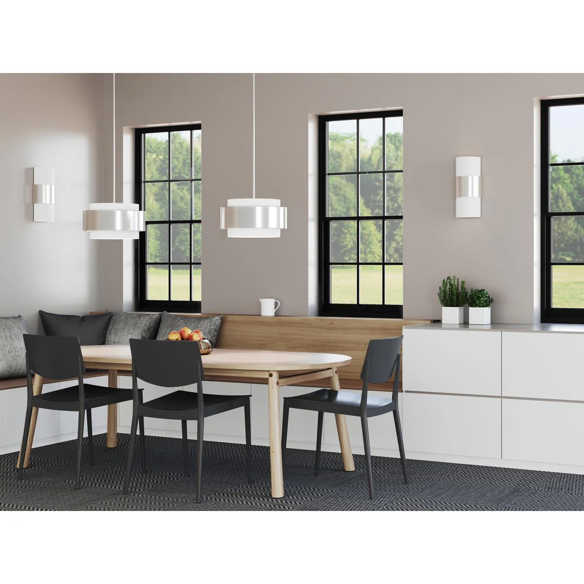 Silva Collection Three-Light White Linen Shade Pendant - Image 6
