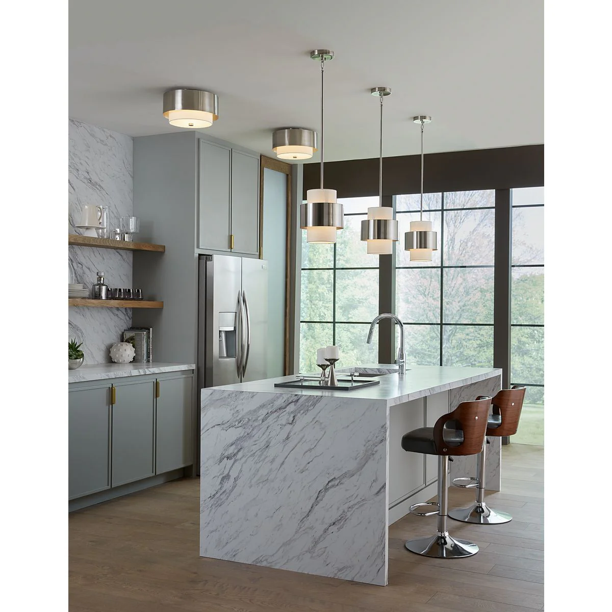 Silva Collection Two-Light White Linen Shade 14" Flush Mount - Image 4