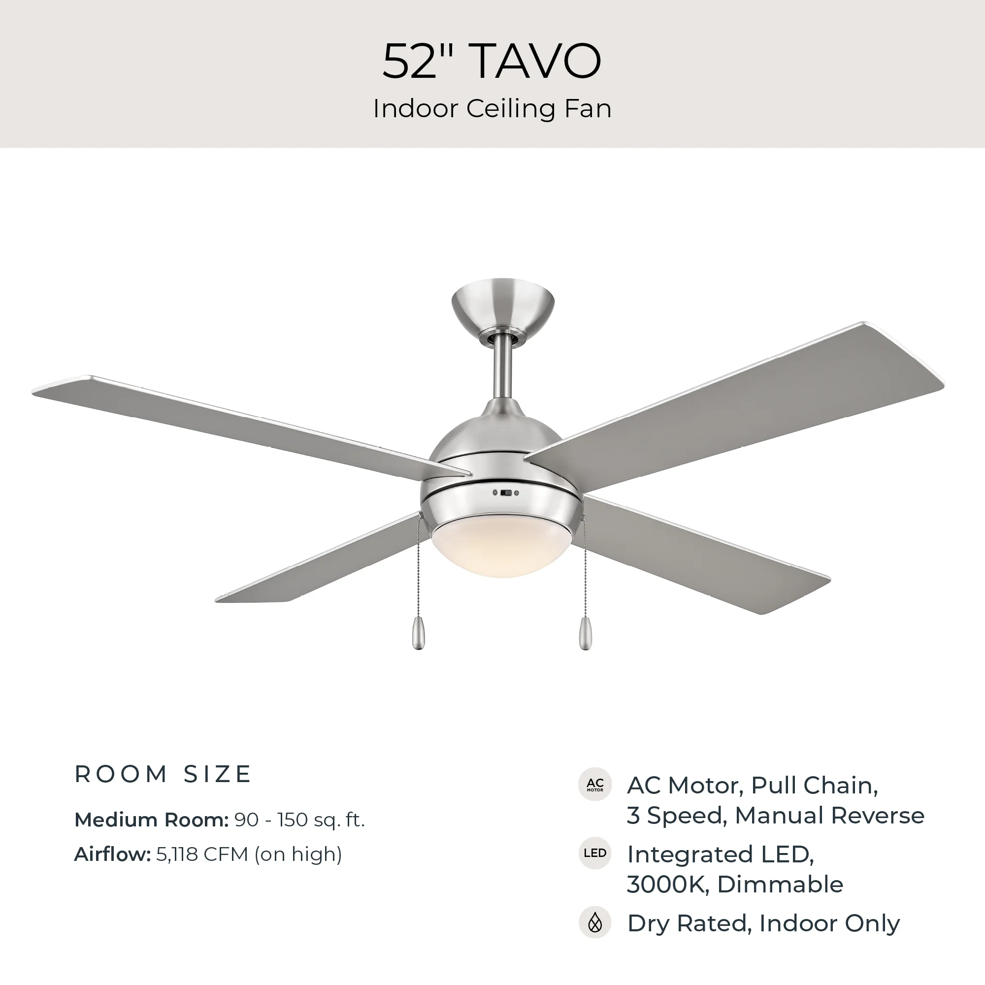 Tavo Collection 52-in. Four-Blade LED Modern Ceiling Fan - Image 14