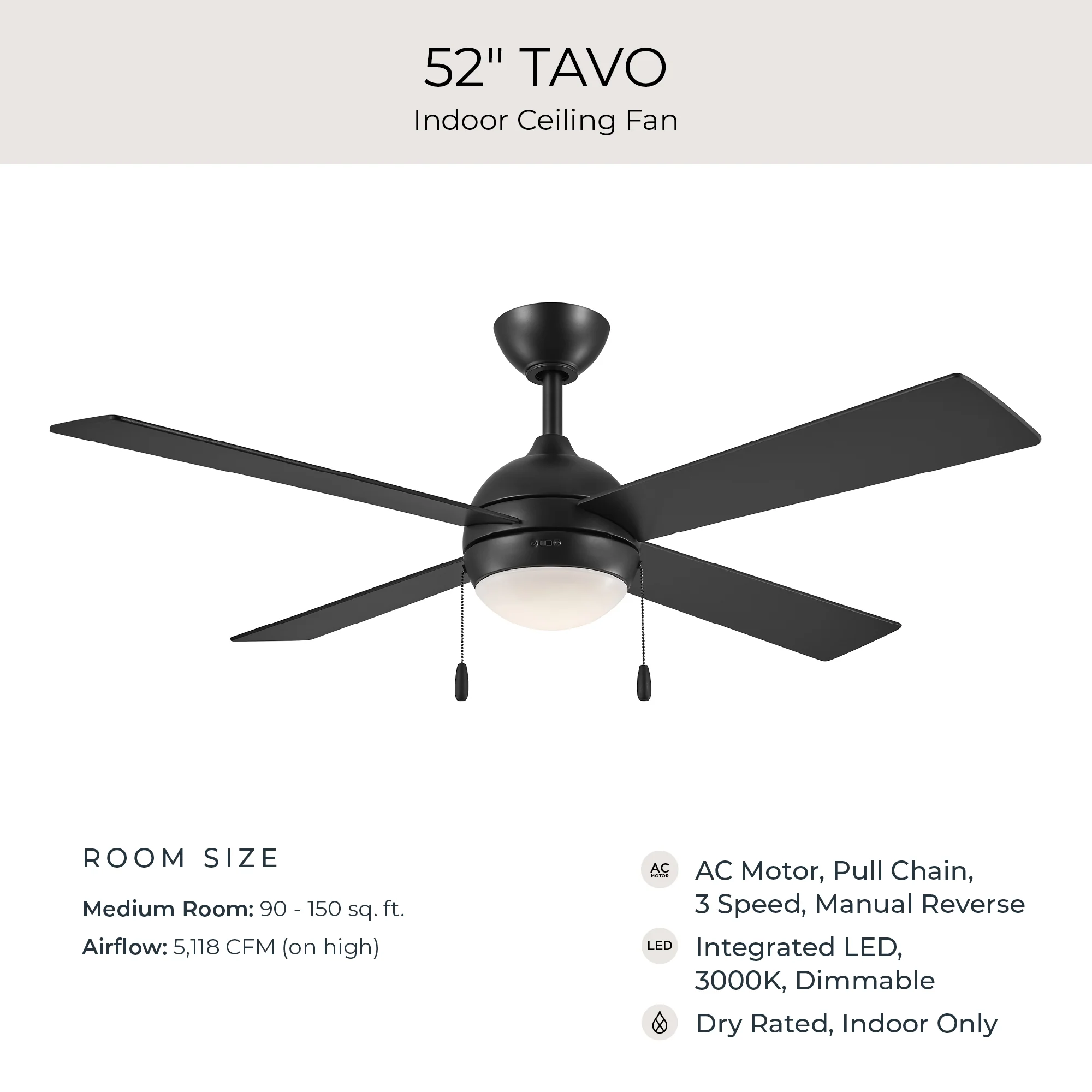 Tavo Collection 52-in. Four-Blade LED Modern Ceiling Fan - Image 26