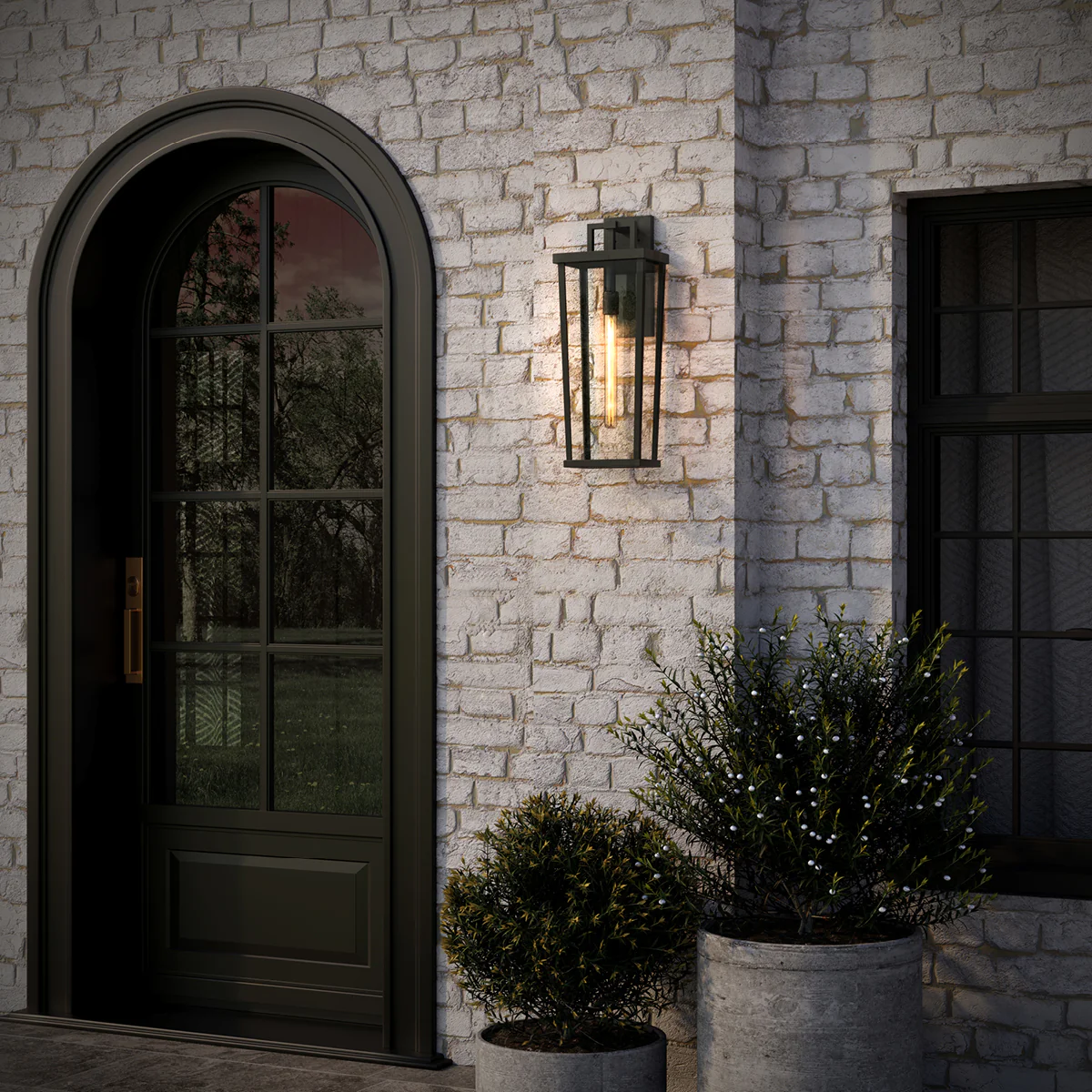 Tryon Collection One-Light Large Black New Traditional Outdoor Wall Lantern - Image 3