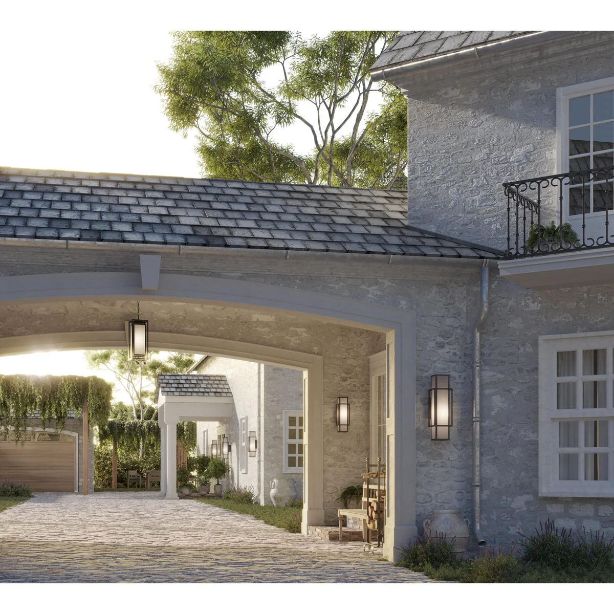 Unison Collection Two-Light Etched Seeded Glass Large Wall Lantern - Image 2