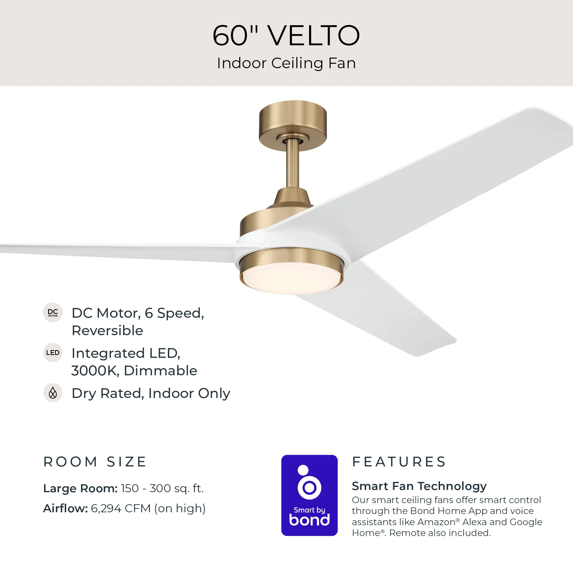 Velto Collection 60-in. Three Blade LED Modern Ceiling Fan - Image 30