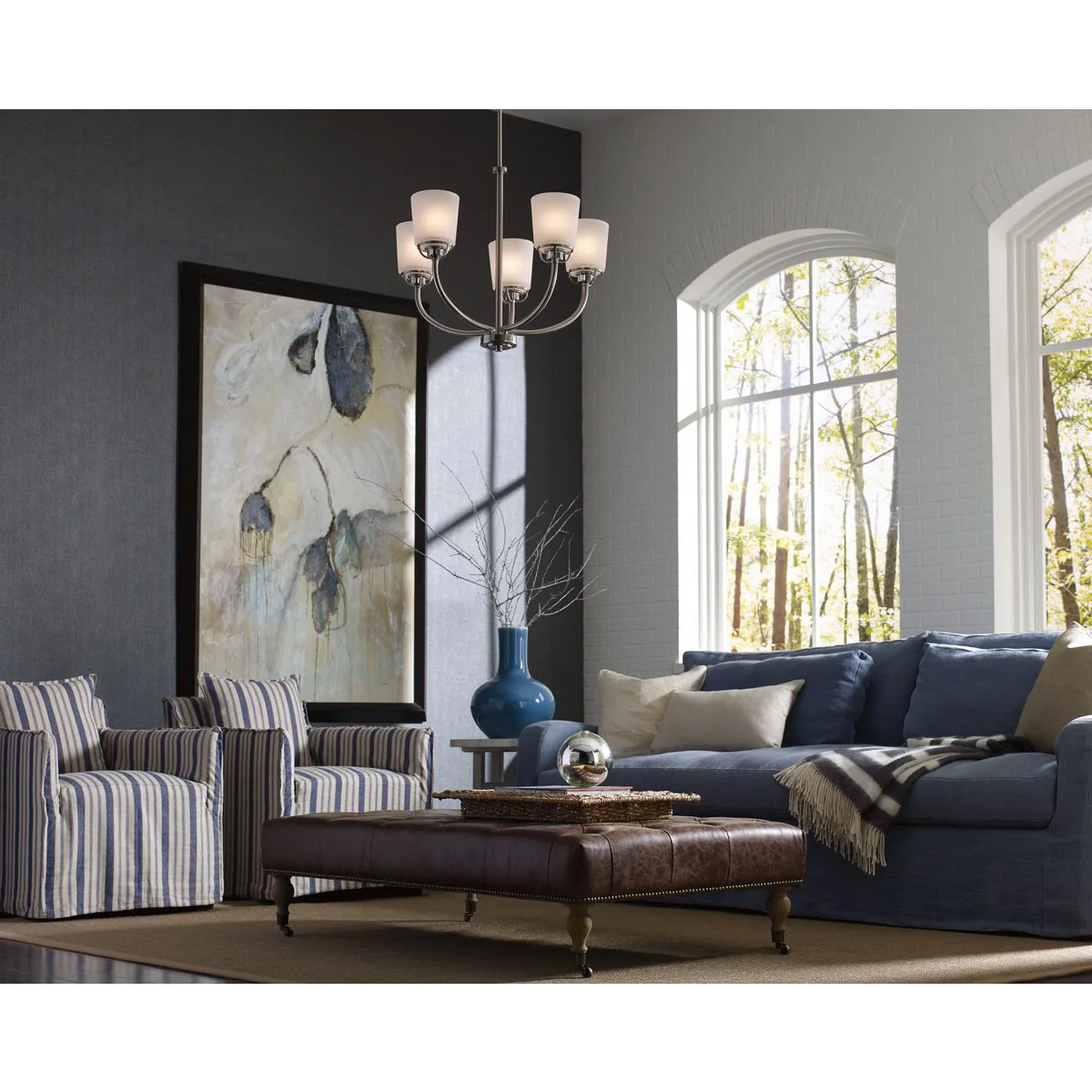 West Village Collection Five-Light Etched Double Prismatic Glass Chandelier Light - Image 3