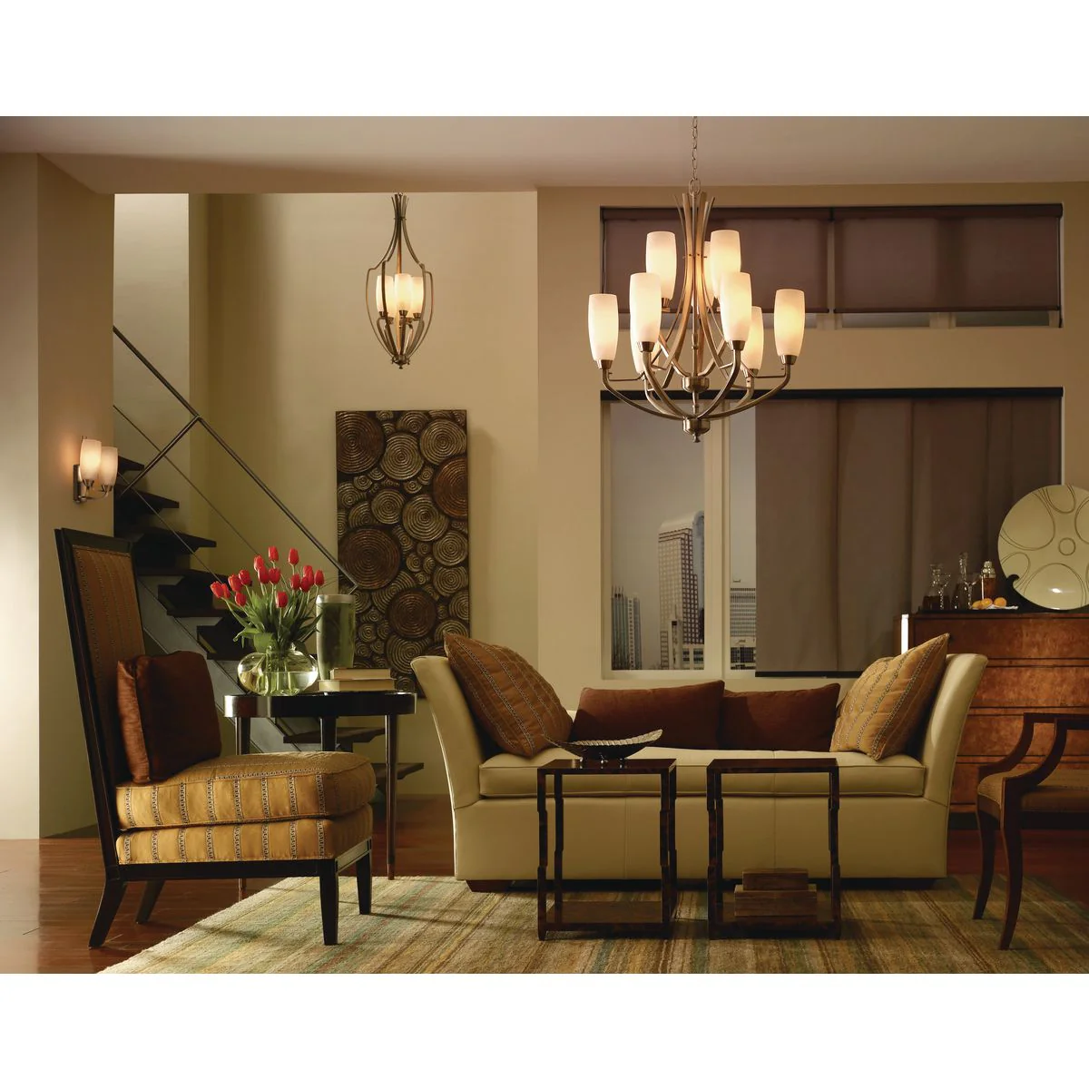 Wisten Collection Nine-Light Etched Glass Chandelier Light - Image 3